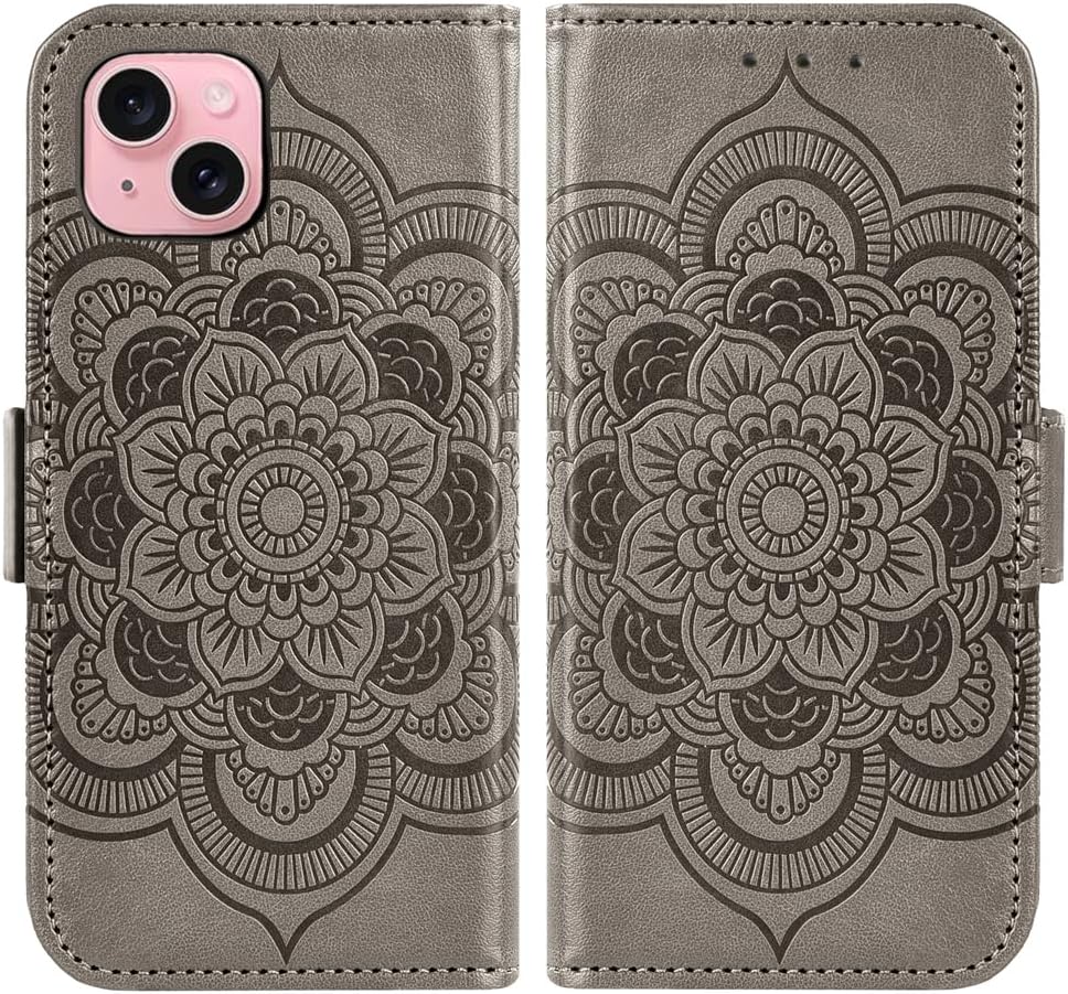 Asuwish Funda compatible con iPhone 15 de 6.1 pulgadas y protector de pantalla de vidrio templado, soporte para tarjeta de crédito, soporte para