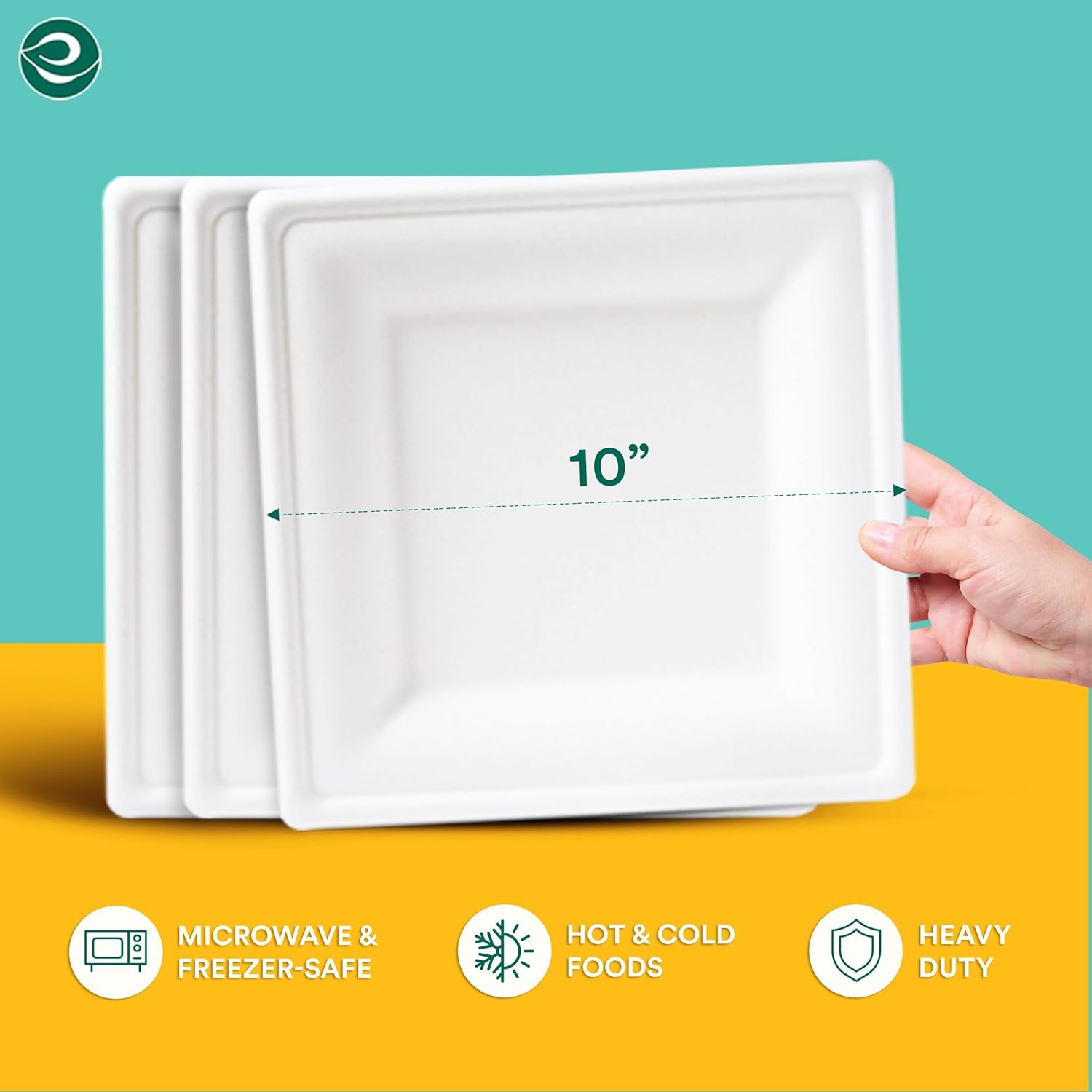 ECO SOUL Platos de papel cuadrados blanco perla de 10 pulgadas paquete de 100, premium y elegantes, resistentes, aptos para microondas,