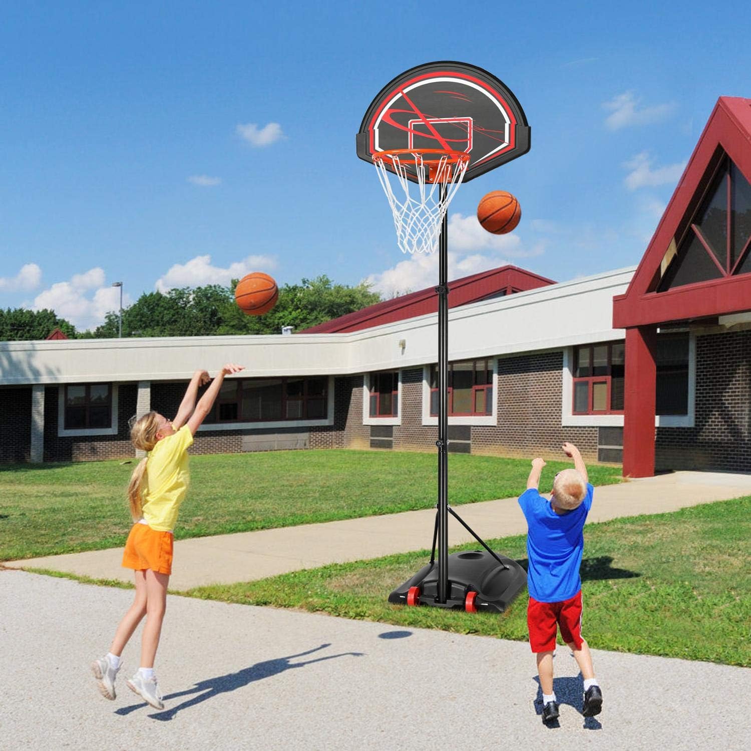 Topeakmart Aros y porterías de baloncesto portátiles de 7 a 9 pies con sistema de aro de baloncesto extraíble para jóvenes, para exteriores, juego