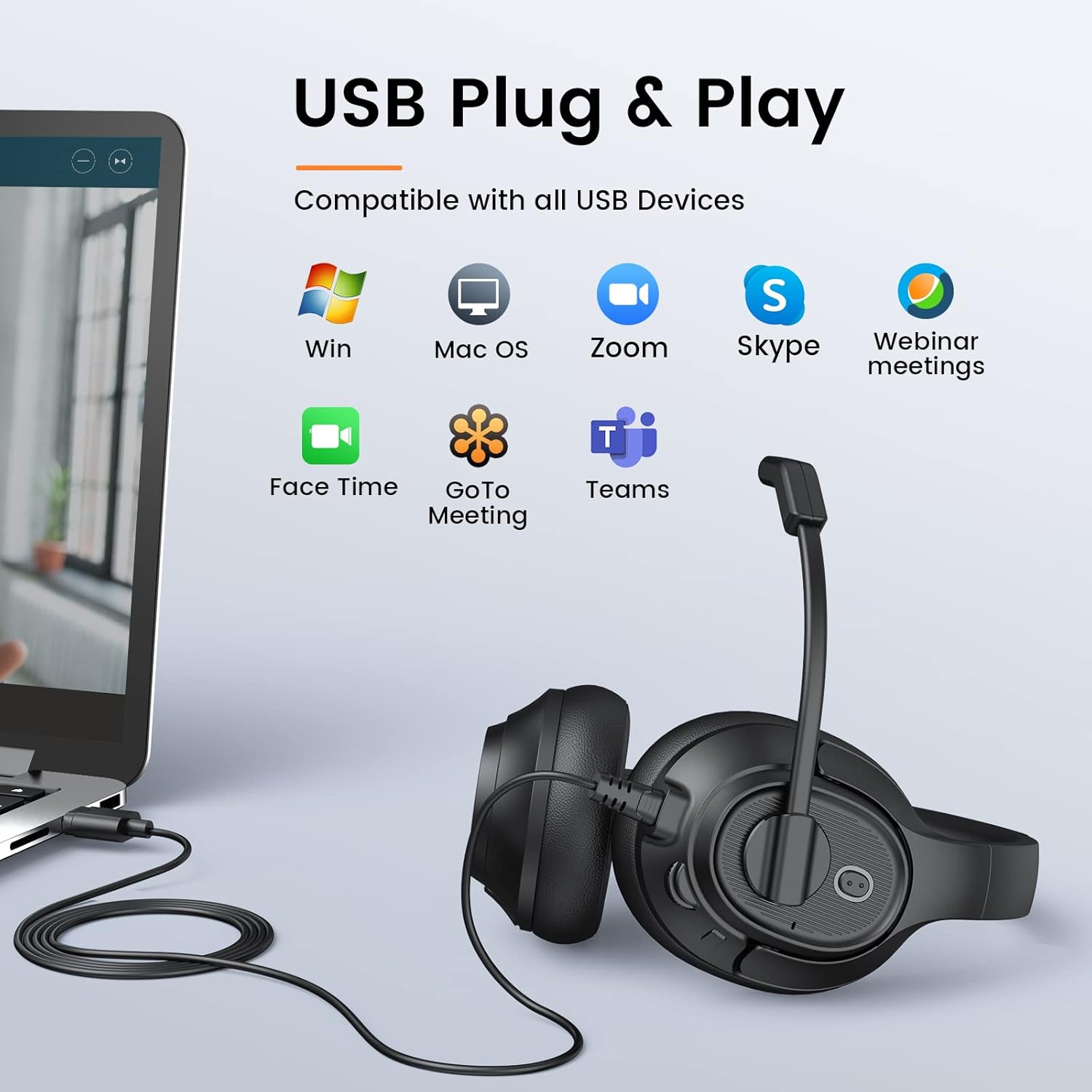 EKSA Auriculares con micrófono para laptop, auriculares con cable para computadora con controles de volumen y silencio de micrófono, auriculares