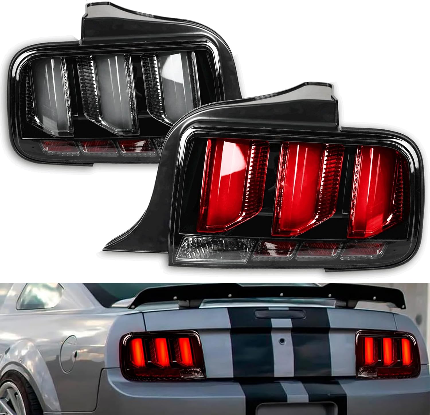 Conjunto de luz trasera ahumada compatible con Mustang 2005 2006 2007 2008 2009, lámparas LED de señal secuencial derecha e izquierda
