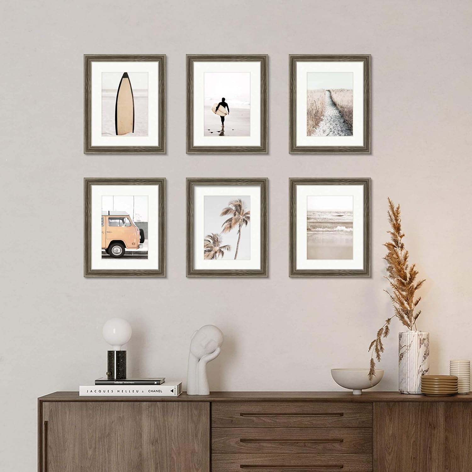 Color Play Impresiones de playa, arte de pared, imágenes del océano, decoración del hogar, juego de 6 pósteres retro costeros, palmeras tropicales,