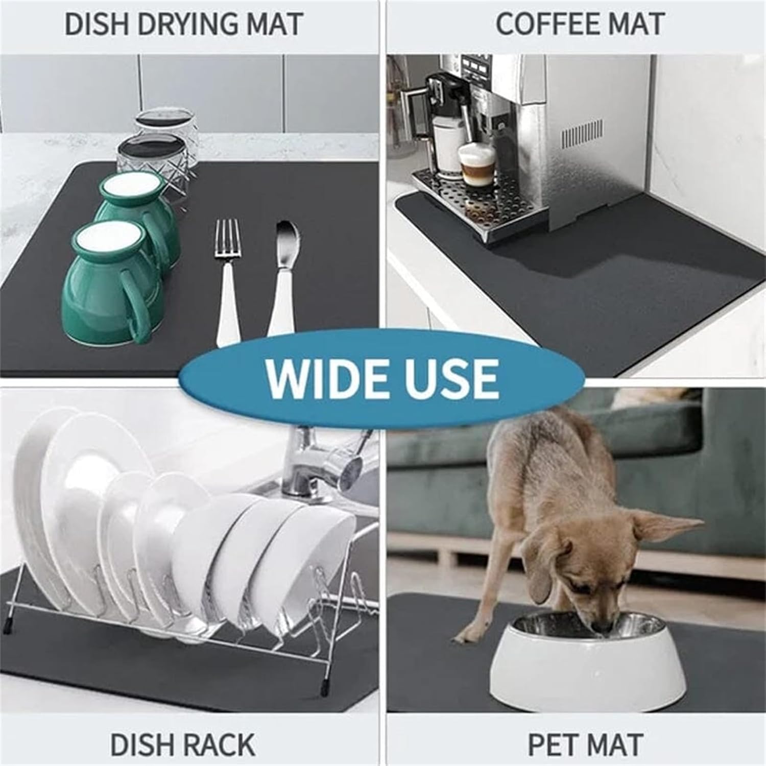 Confidentiay – Tapete de drenaje súper absorbente para cocina, tapete de drenaje súper absorbente, tapete de secado de platos de diatomita, sin