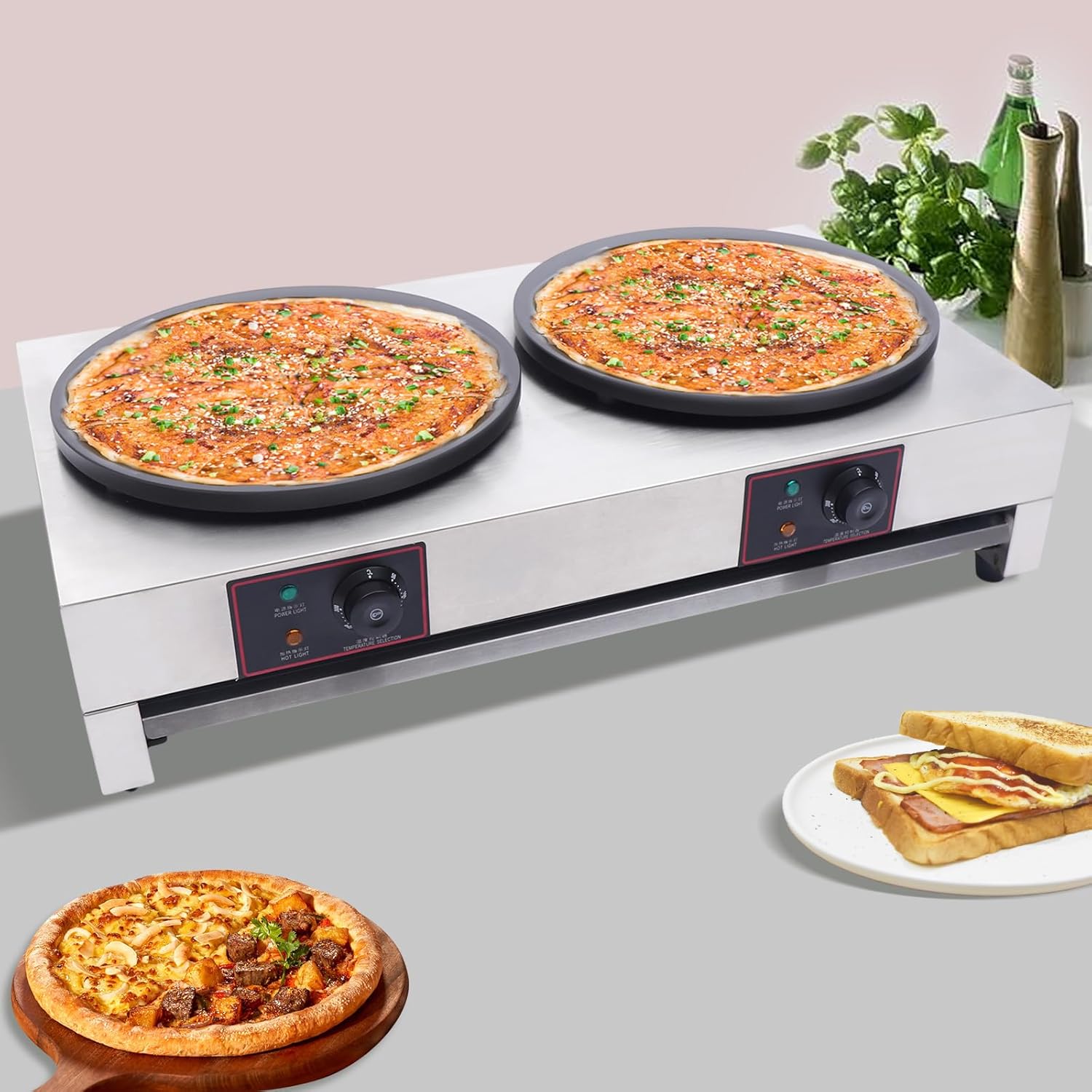 Máquina para hacer crepas, sartén eléctrica antiadherente de 110 V, máquina comercial para hacer crepas, crepes de acero inoxidable para desayunar