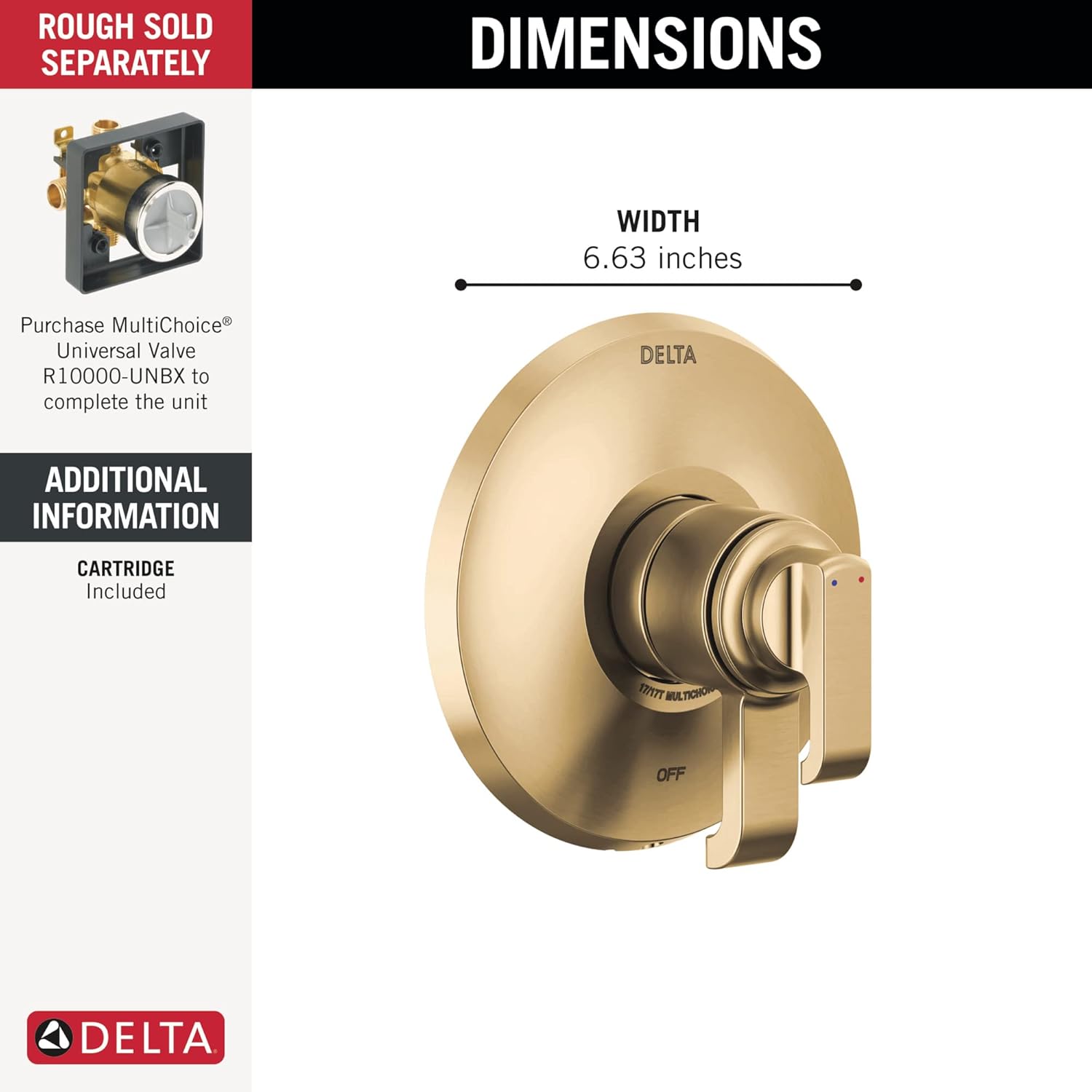Delta Faucet Tetra Serie 17 Kit de moldura de válvula de ducha dorada de doble función, mango de ducha, kit de molduras de ducha Delta, Lumicoat