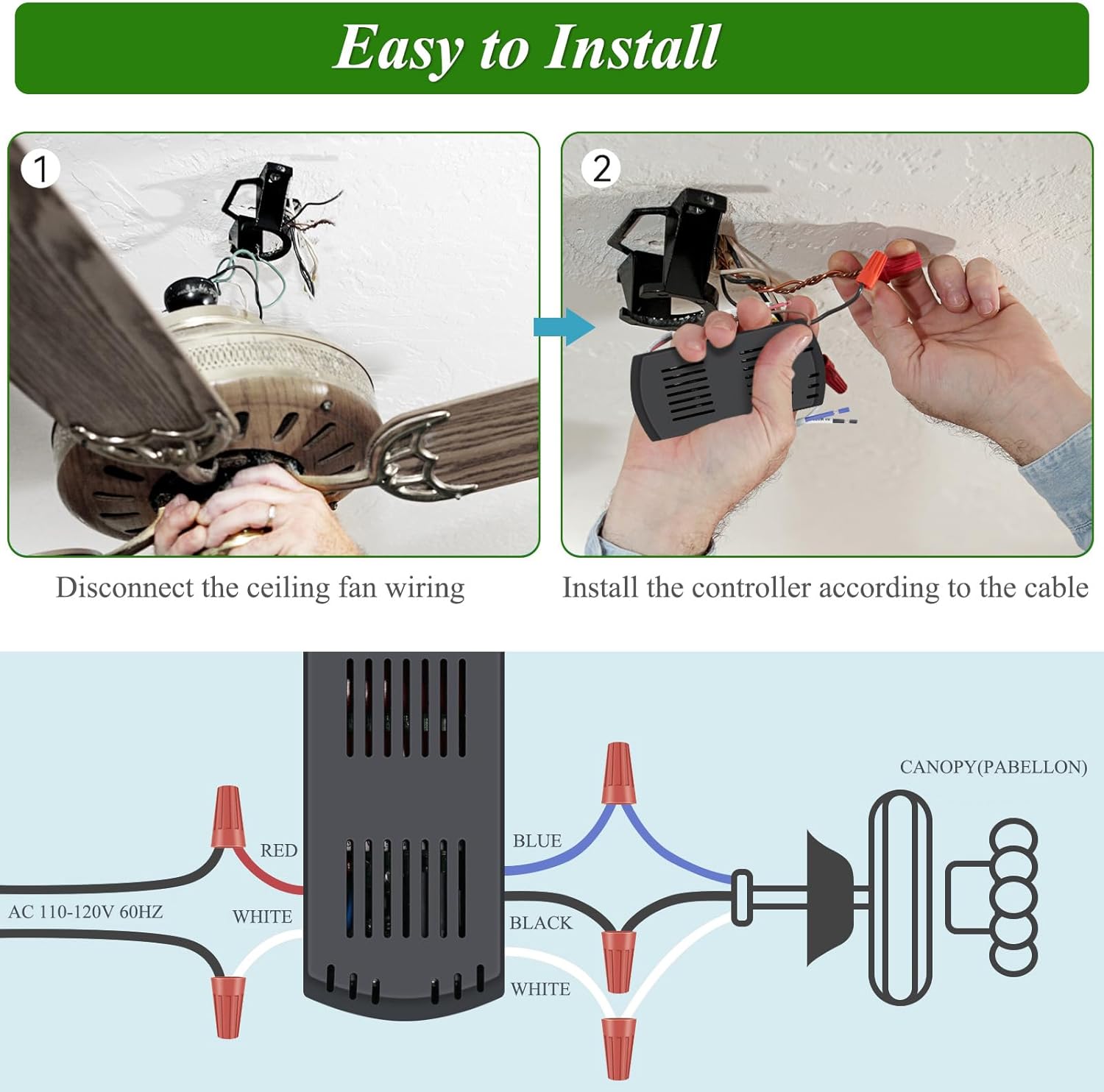 Ventilador de techo inteligente universal con control remoto y atenuador de luz, 3 velocidades con atenuación de 2 a 8 horas, dispositivos