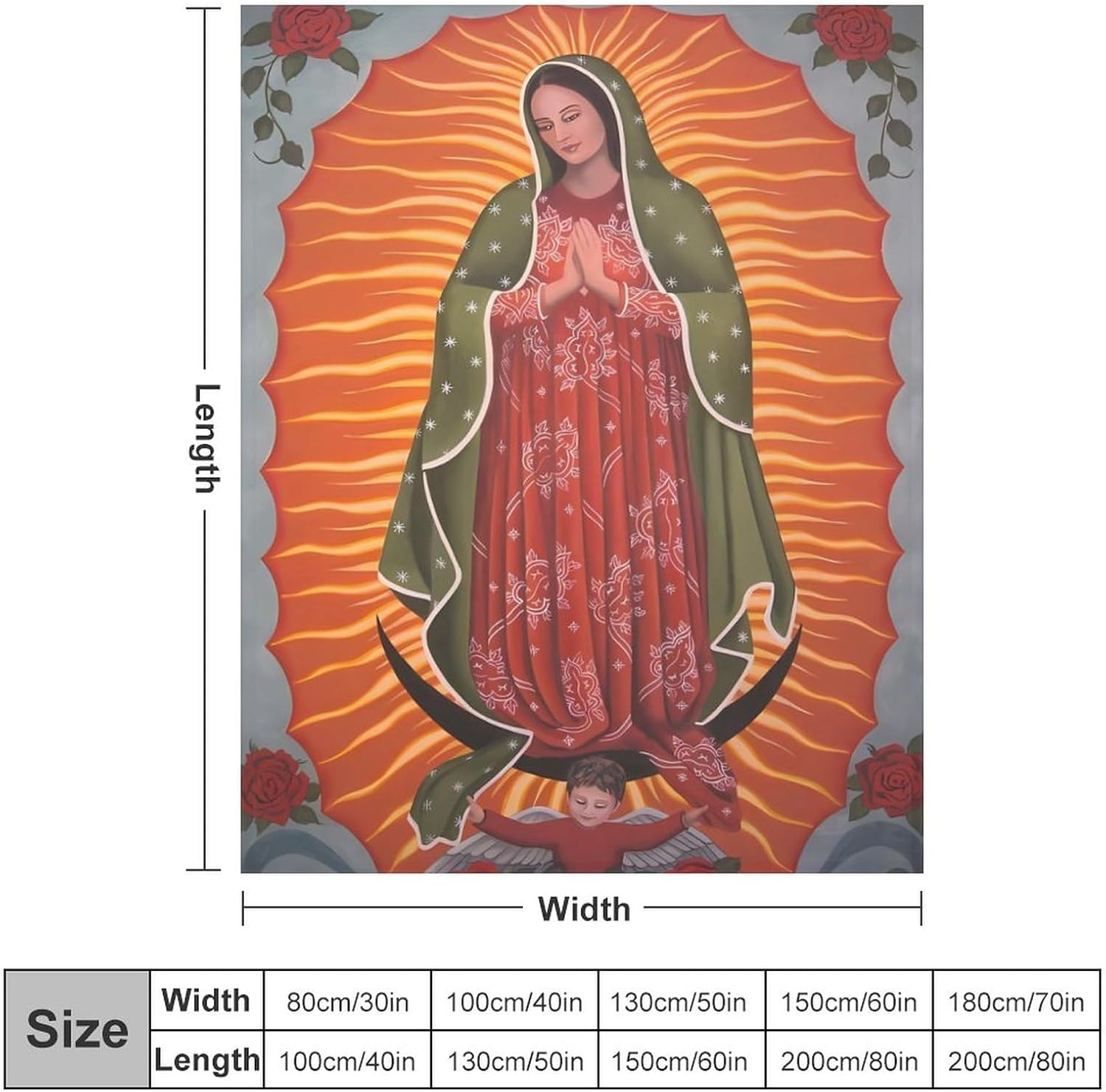 Nuestra Señora de Guadalupe Virgen María – Manta de Navidad suave y acogedora con pelusa de ángel, manta cálida para sofácama, manta de poliéster