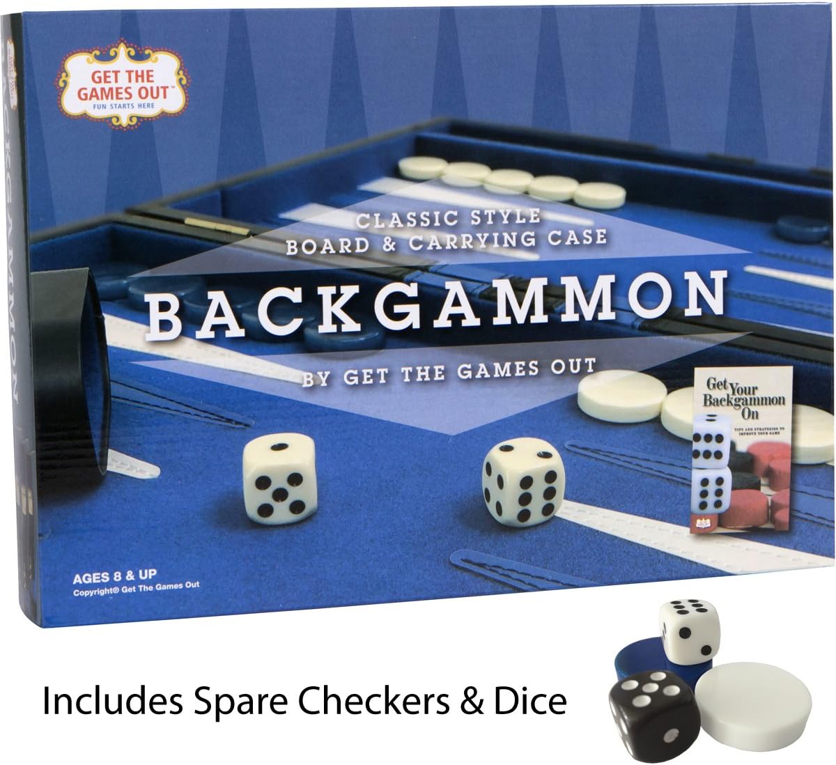 Juego de mesa de Backgammon con estuche, disponible en tamaños pequeños, medianos y grandes de Get the Games Out, S