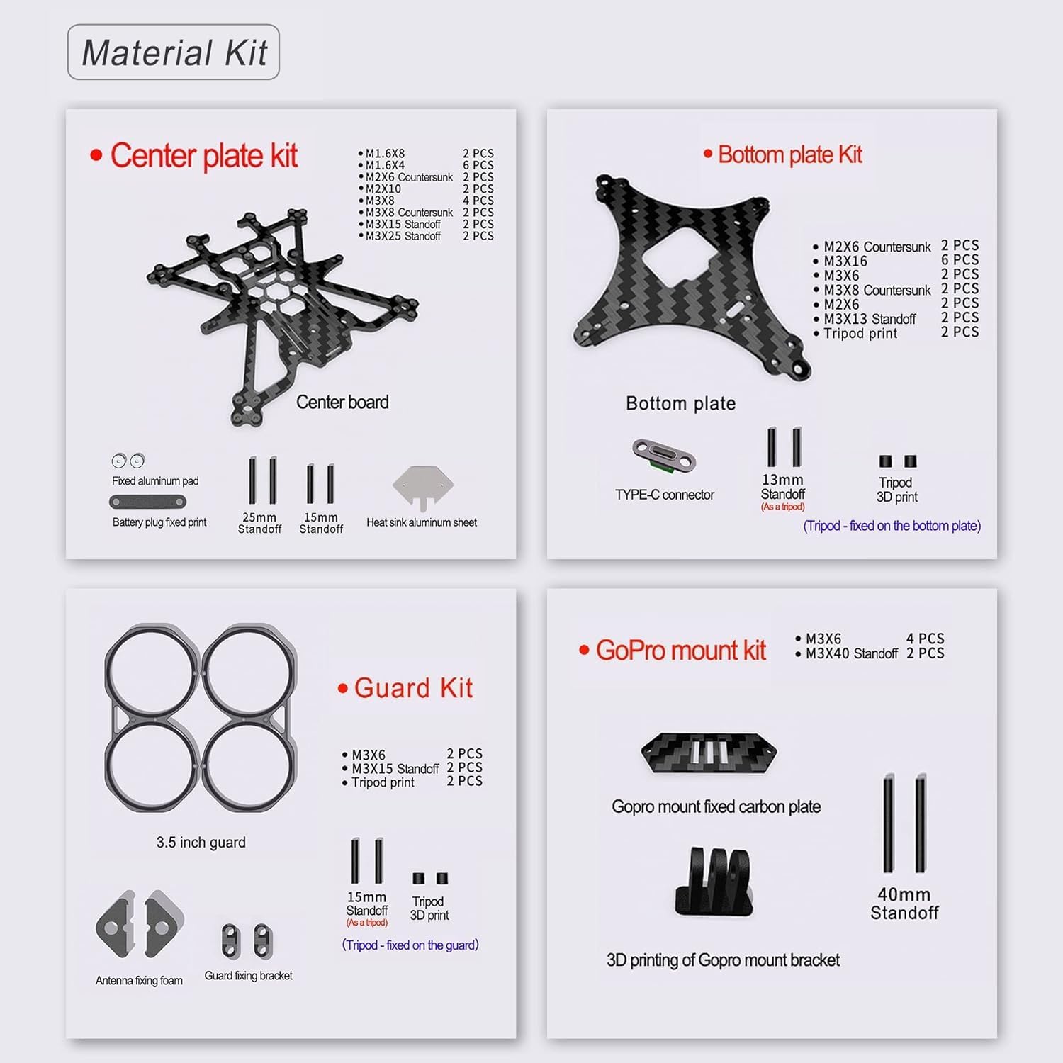 Axisflying FPV Drone MotorCarbon Fiber 3.5inch Kit de actualización de marco para DJI Avata (marco y motores (4 piezas) y hélices)