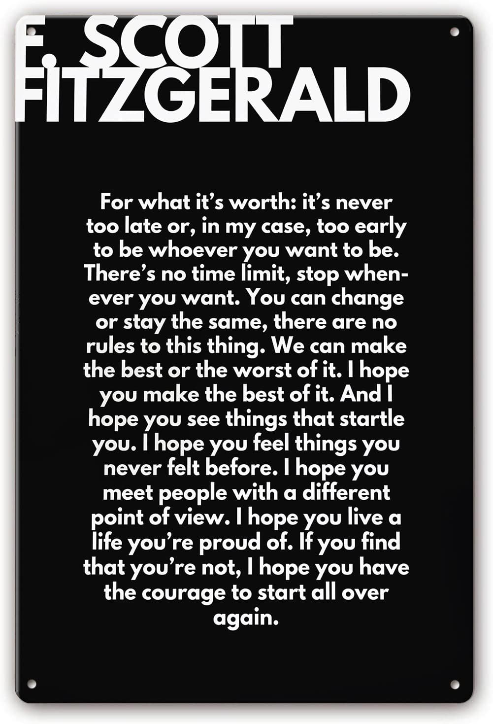 F. Scott Fitzgerald Quote Metal Signs Wall Art Poem Poster Decor for Living Room Painting Kitchen Artwork for Modern Home Decorations for Bedroom