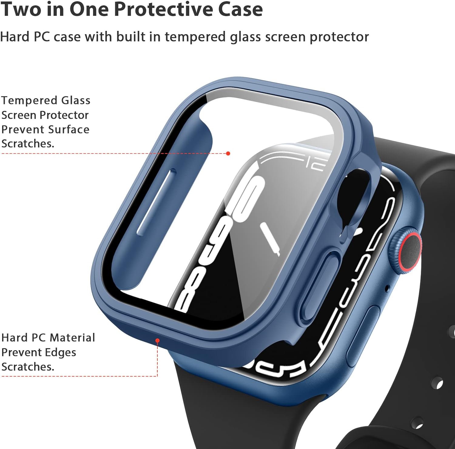 Vancle Funda para Apple Watch Series 8 Series 7 Protector de pantalla de 1.614 in, cubierta protectora completa de policarbonato duro con vidrio