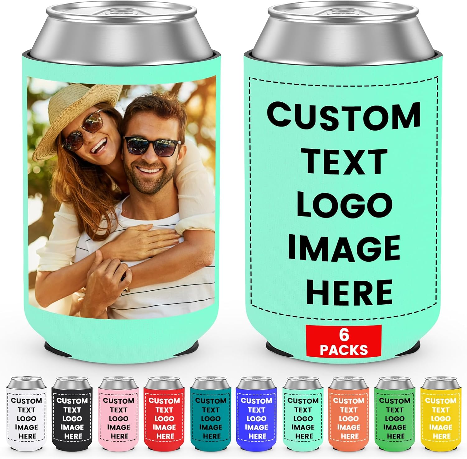 Paquete de 6 fundas de neopreno personalizadas para enfriar latas, paquete de 6 fundas aisladas personalizadas para latas de verano, playa,