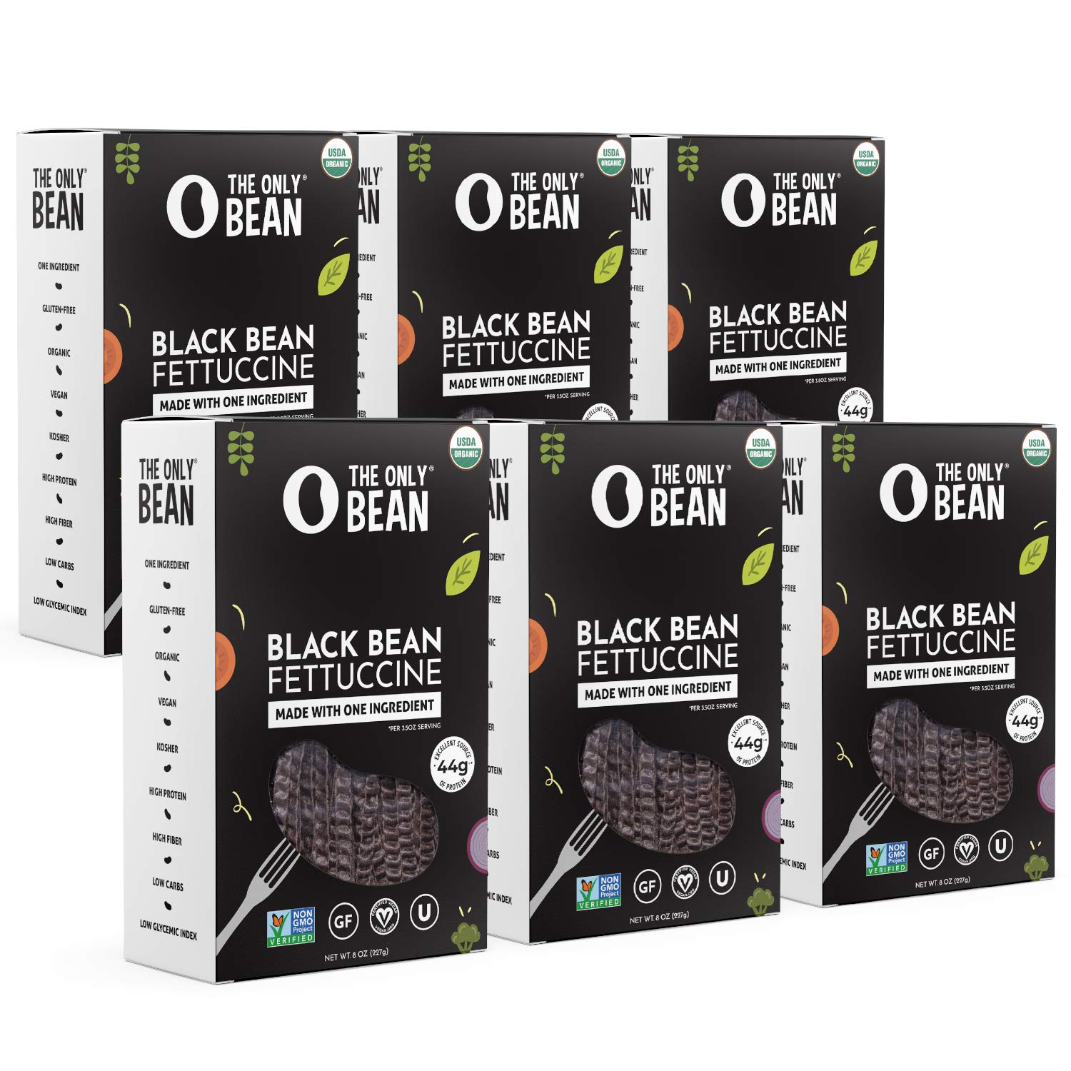 The Only Bean – Pasta orgánica de fettuccine de frijoles negros – Alta en proteínas, apta para dieta cetogénica, sin gluten, vegana, sin OMG,
