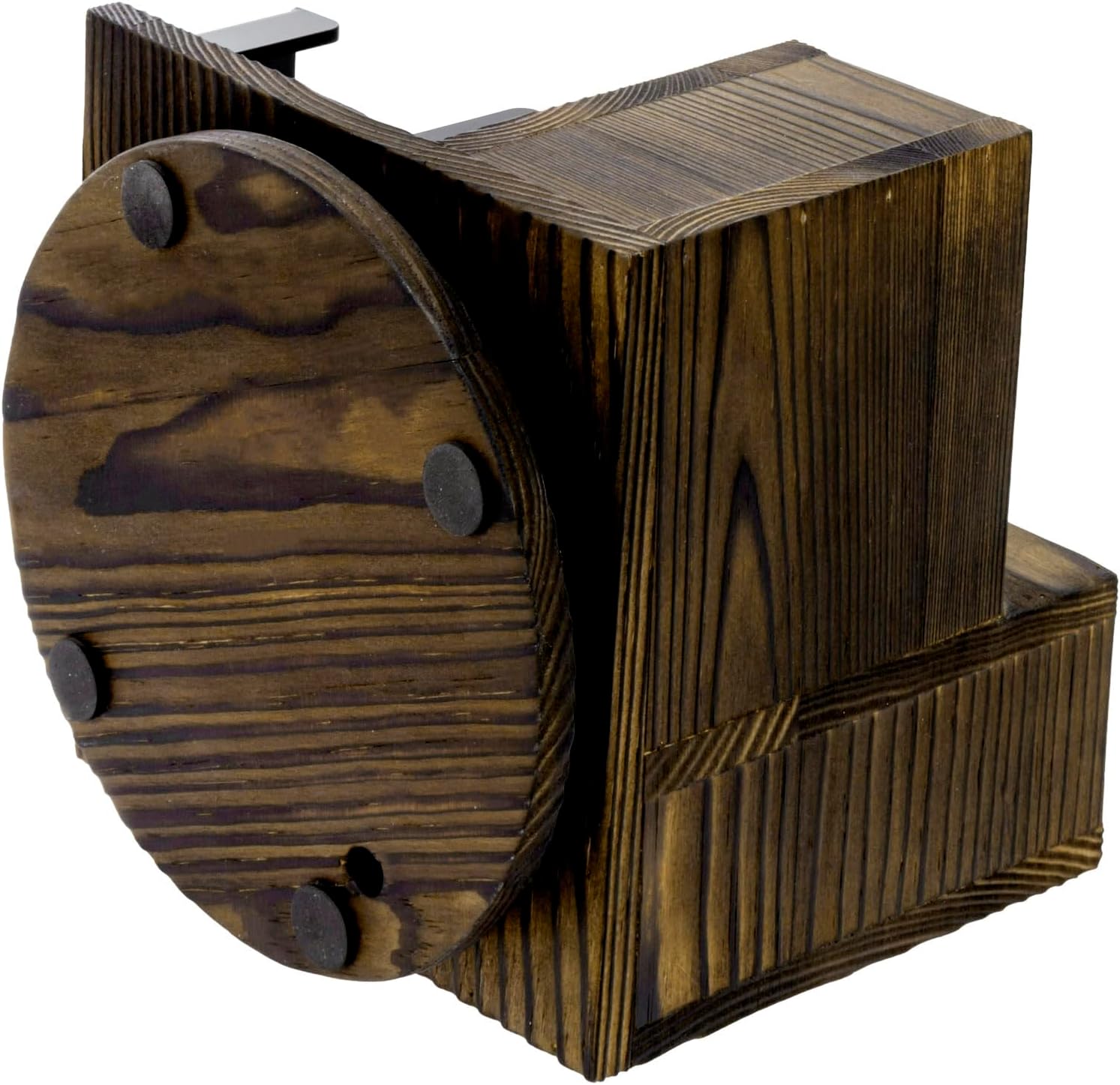 MyGift Organizador moderno de escritorio de oficina de 4 compartimentos en madera maciza quemada rústica con soporte adhesivo acrílico negro y base