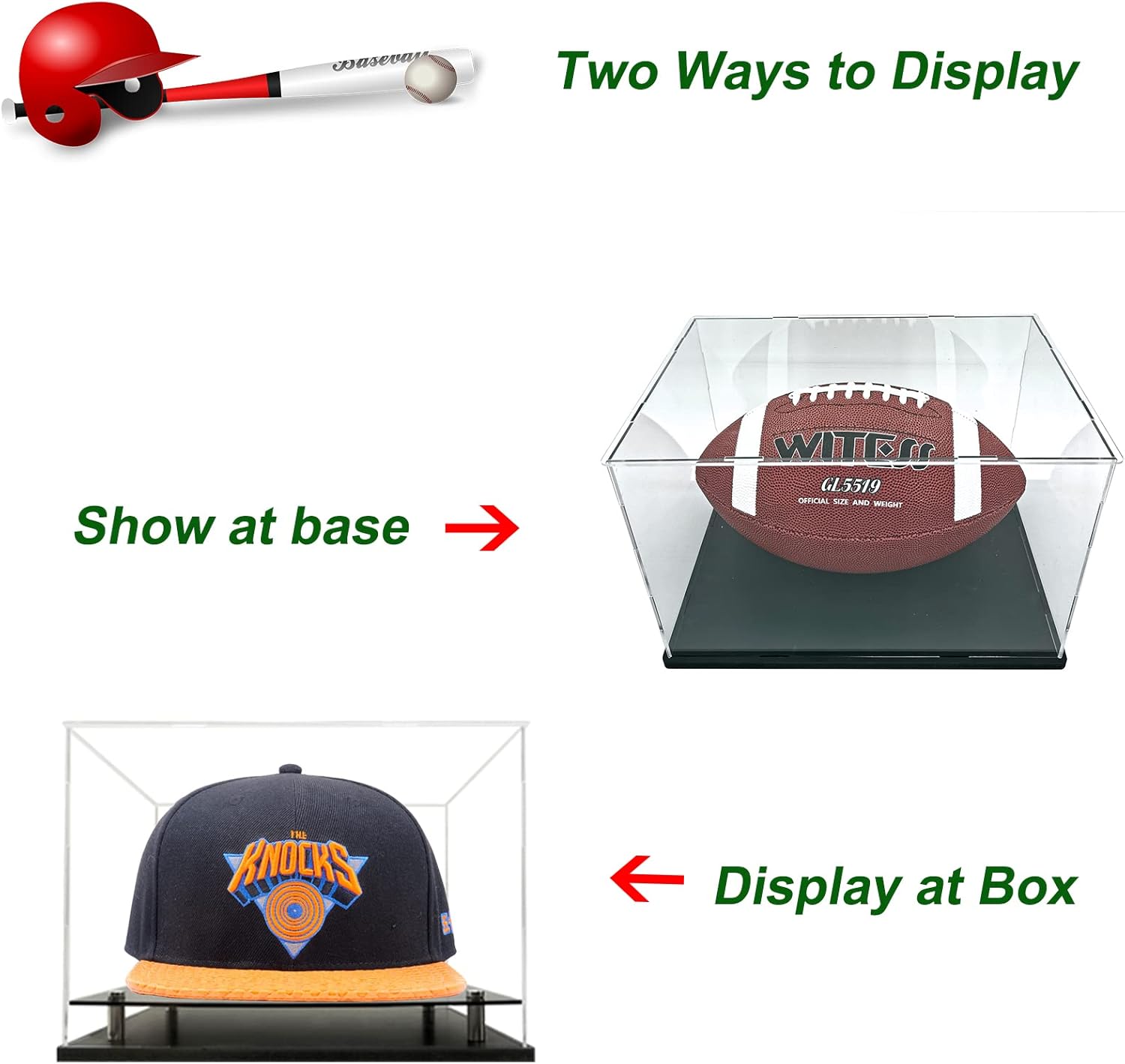 WANLIAN Clear Hat Display Case,Acrylic Baseball Cap Holder Stand with Stainless Steel Risers,Perfect for Baseball,Football or Snapback CapsCap of