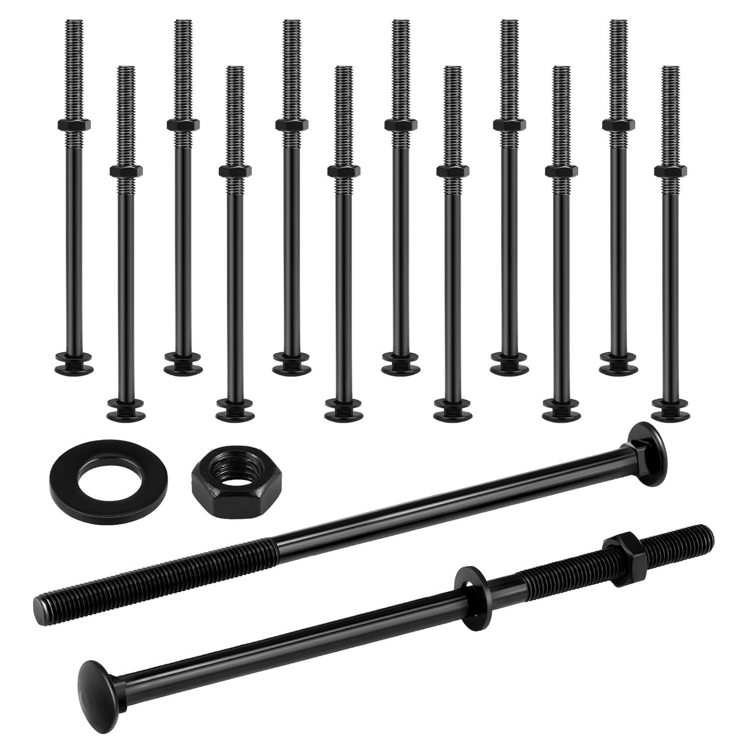 Zonon Juego de 12 pernos de carro galvanizados negros incluye 12 pernos resistentes a la corrosión, 12 arandelas y 12 tuercas para accesorios de