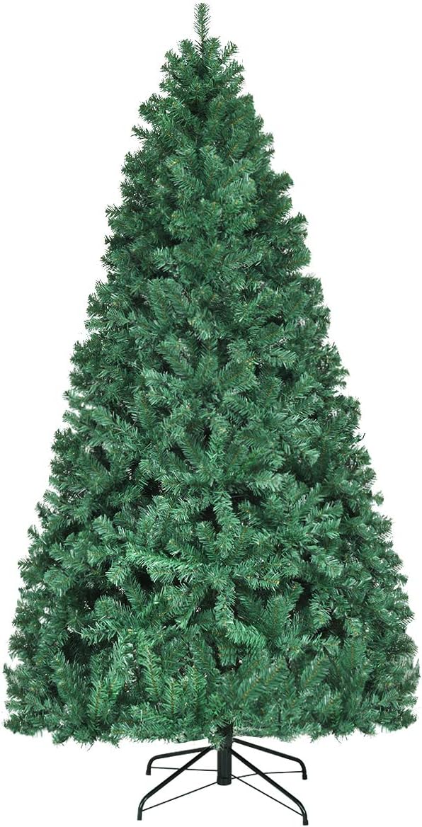 Goplus Árbol de Navidad artificial pre-iluminado, árbol de abeto con bisagras de alta calidad, con luces LED y soporte de metal, fácil de montar,