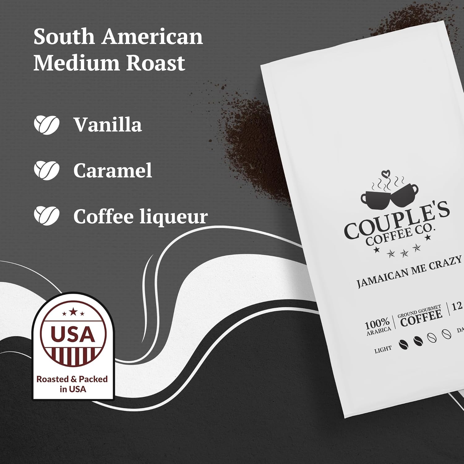 Couple’s Coffee – Café molido  Mezcla de café tostado medio Jamaican Me Crazy  Café con sabor gourmet con suaves sabores de caramelo de vainilla