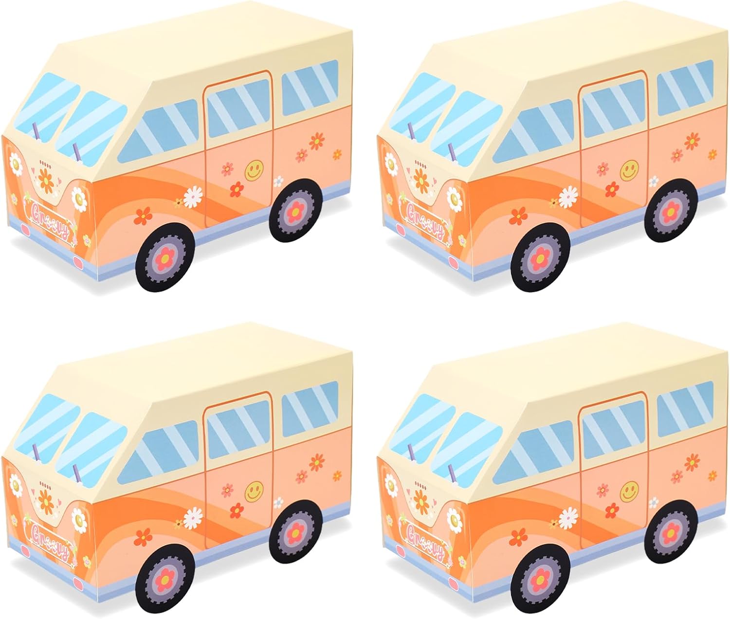 Whaline Paquete de 16 cajas de regalo de fiesta de estilo hippie, bús, cajas de papel de caramelos, decoraciones de fiesta de cumpleaños para fiesta