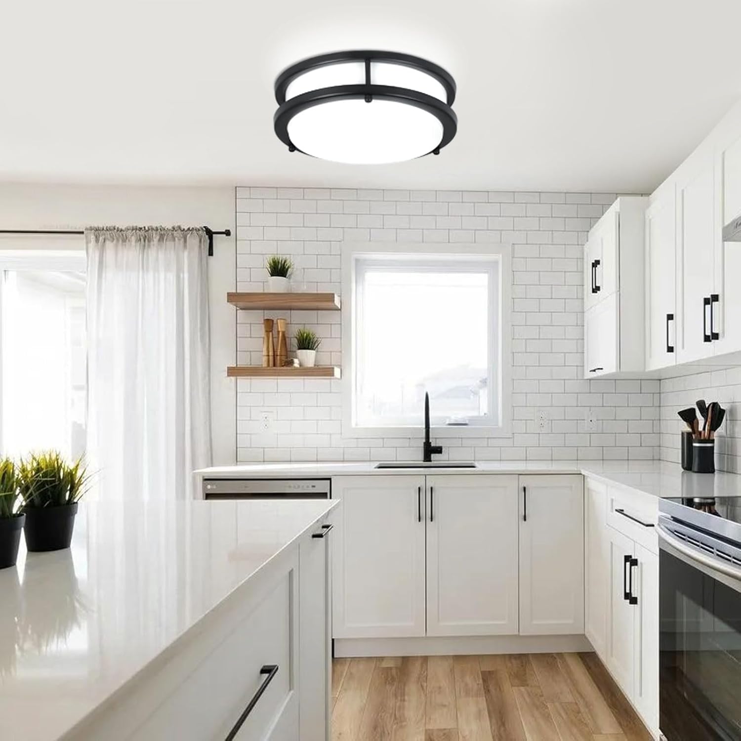 DLLT – Lámpara de techo LED moderna de 24 W con control remoto, regulable de 10 pulgadas, lámpara de techo redonda negra para dormitorio, cocina,