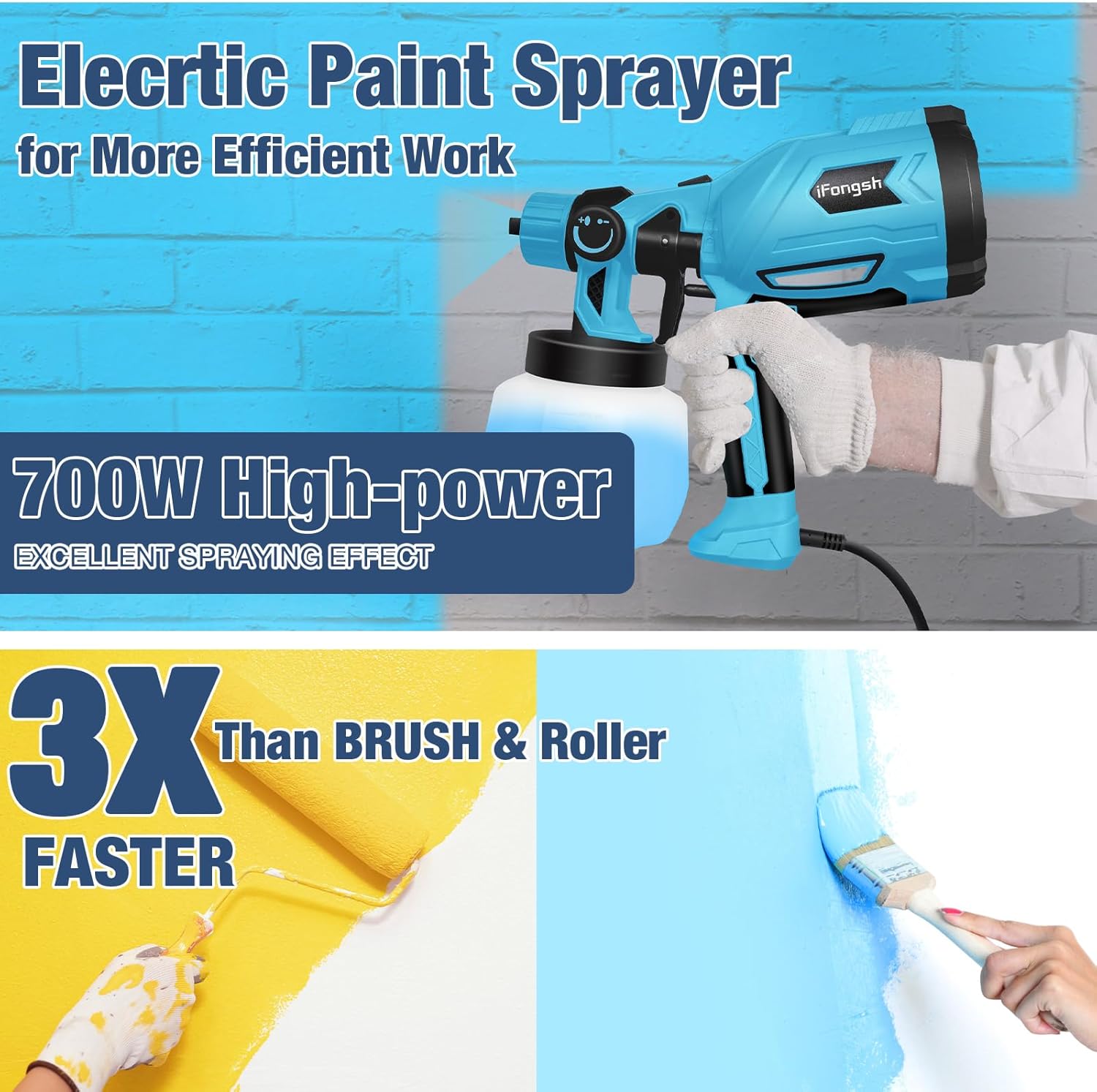 Pulverizador de pintura, pistola de pulverización HVLP de 700 W con 6 boquillas y 3 patrones, pulverizadores de pintura para interiores y exteriores