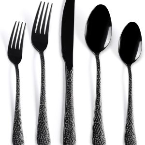 Juego de cubiertos martillados modernos de 20 piezas, juego de cubiertos negros con decoración de lujo, utensilios de cubiertos de acero inoxidable Juego de cubiertos martillados modernos de 20 piezas, juego de cubiertos negros con decoración de lujo, utensilios de cubiertos de acero inoxidable