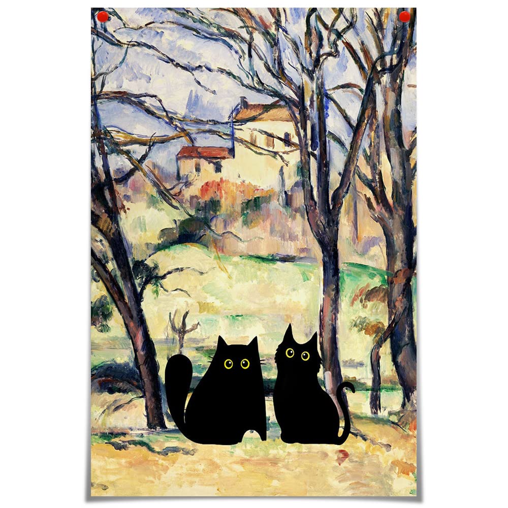 Paul Cezanne Canvas Wall Art Famous Oil Prints Paintings Trees and Houses Funny Black Cat Aesthetic Poster Rustic Farmhouse Cottagecore Landscape