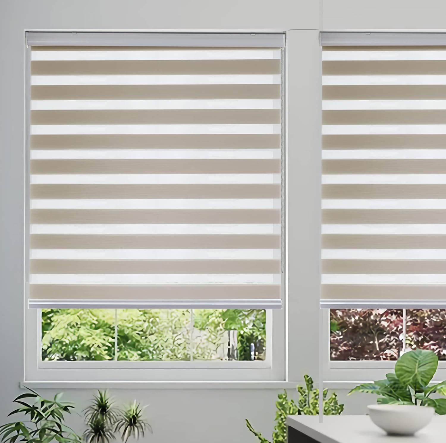 Persianas enrollables Zebra para ventanas, 29 x 72 pulgadas, cortinas enrollables de cebra beige arena, filtran la luz, 50% opacas, para sala de