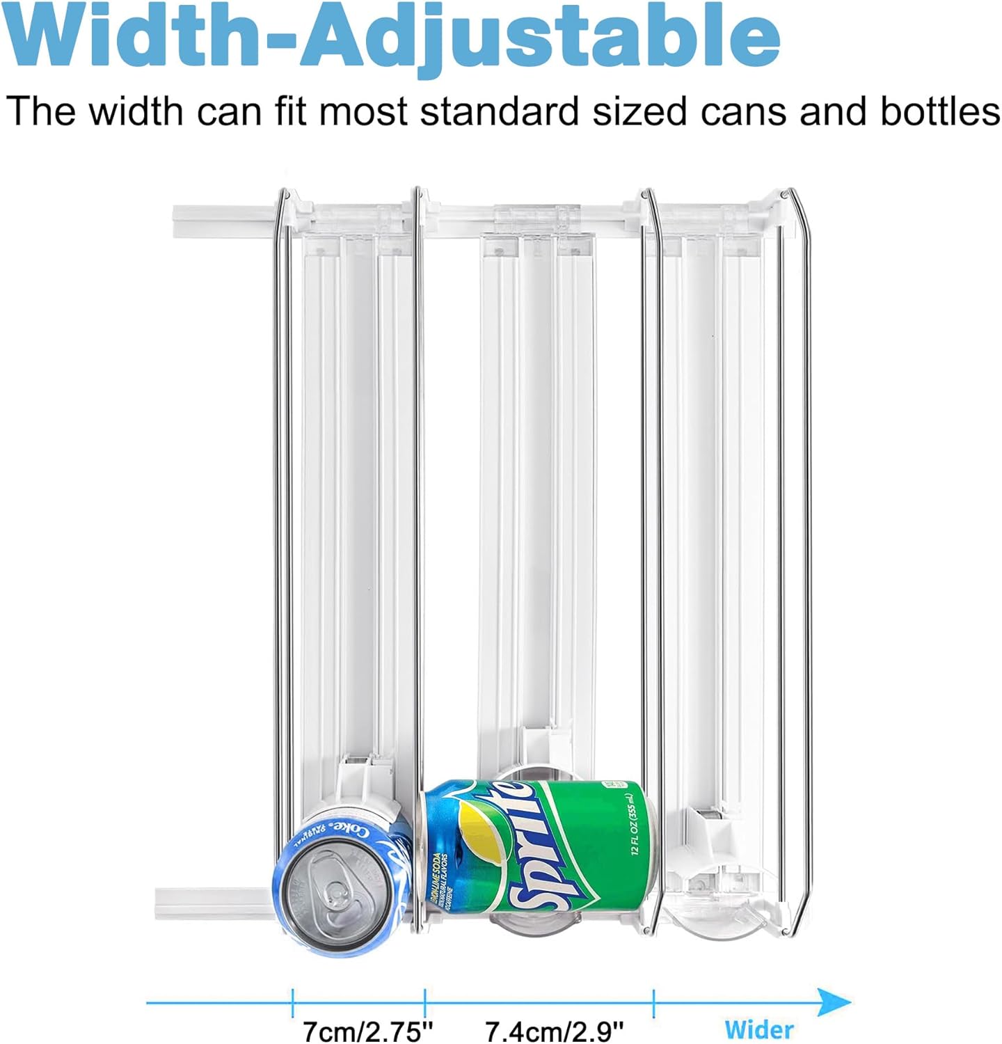 Dispensador de latas de soda para refrigerador, estante deslizante de ancho ajustable, organizador de bebidas para refrigerador, gran capacidad de