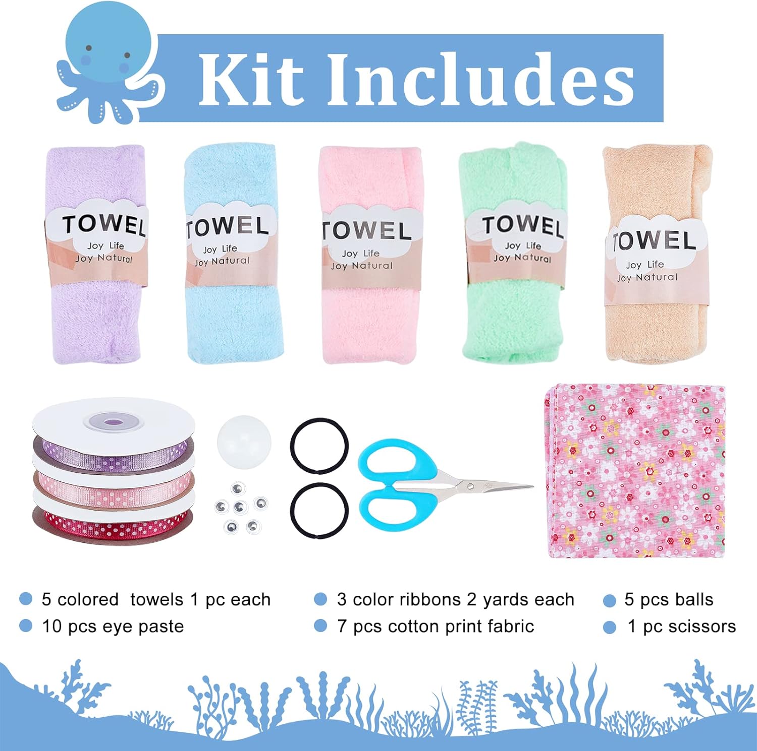 FREEBLOSS Juego de 5 toallas de pulpo para hacer muñecas, kit de manualidades de pulpo sin coser, kit creativo y divertido para manualidades sin