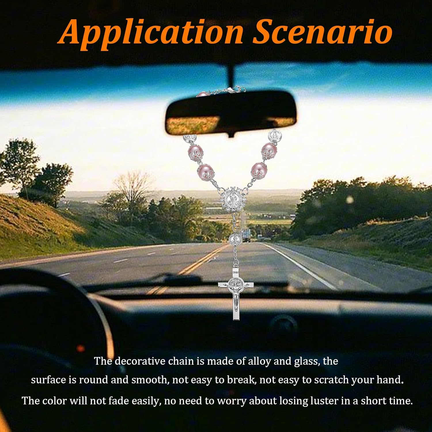 2 rosarios de automóvil para espejo retrovisor, decoración personalizada para colgar en el espejo retrovisor, colgante de rosario para espejo