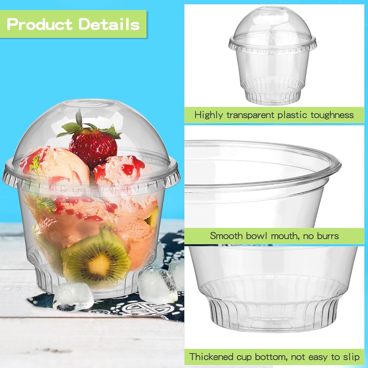 Giwrmu 50 tazas de postre de plástico transparente de 8 onzas con tapa de cúpula, tazas desechables para helado y tazas de parfait, vasos de
