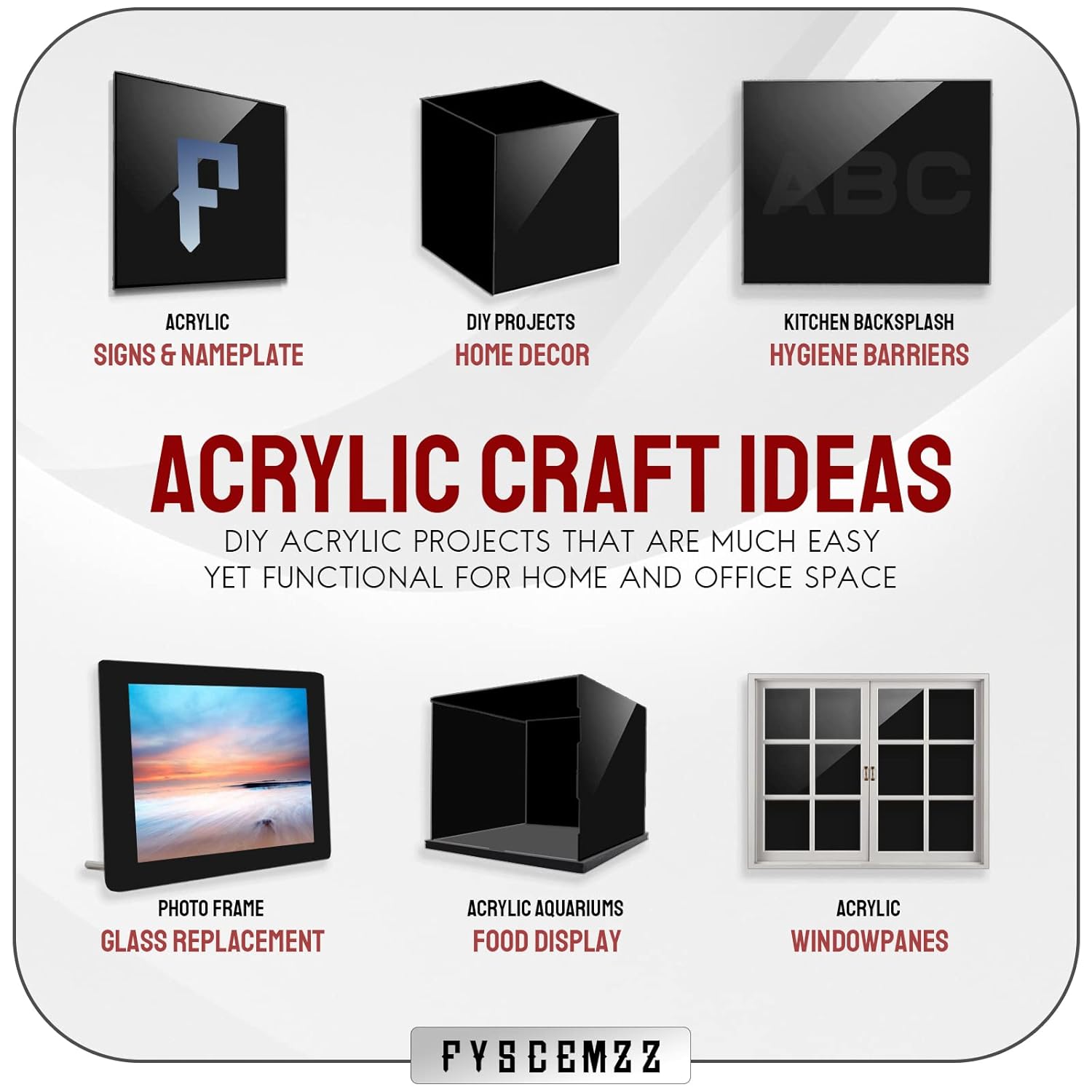 FYSCEMZZ 18″ x 12″ x 12″ – Hoja acrílica de plexiglás negro – 2 unidades