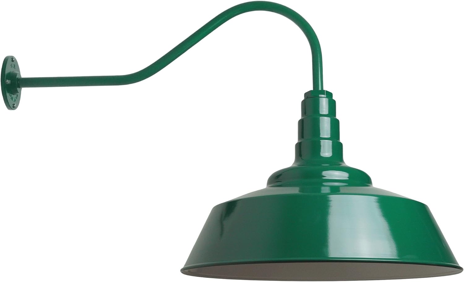 Steel Lighting Co. Redondo – Luz de granero  Montaje en pared al aire libre  Cúpula de 20 pulgadas  Cuello de cisne de 23 pulgadas  Luz grande de