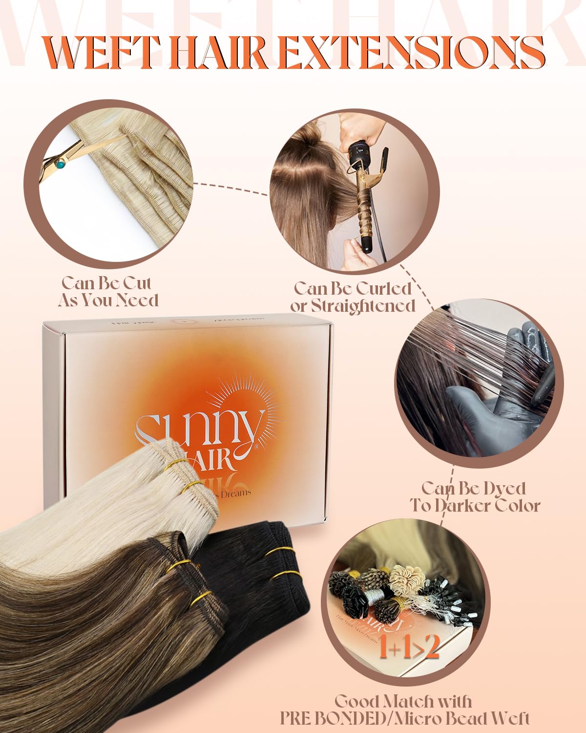Sunny Hair – Extensiones de cabello humano degradado para coser, balayage, color marrón oscuro, mezcla de castaño claro, mezcla de rubio,