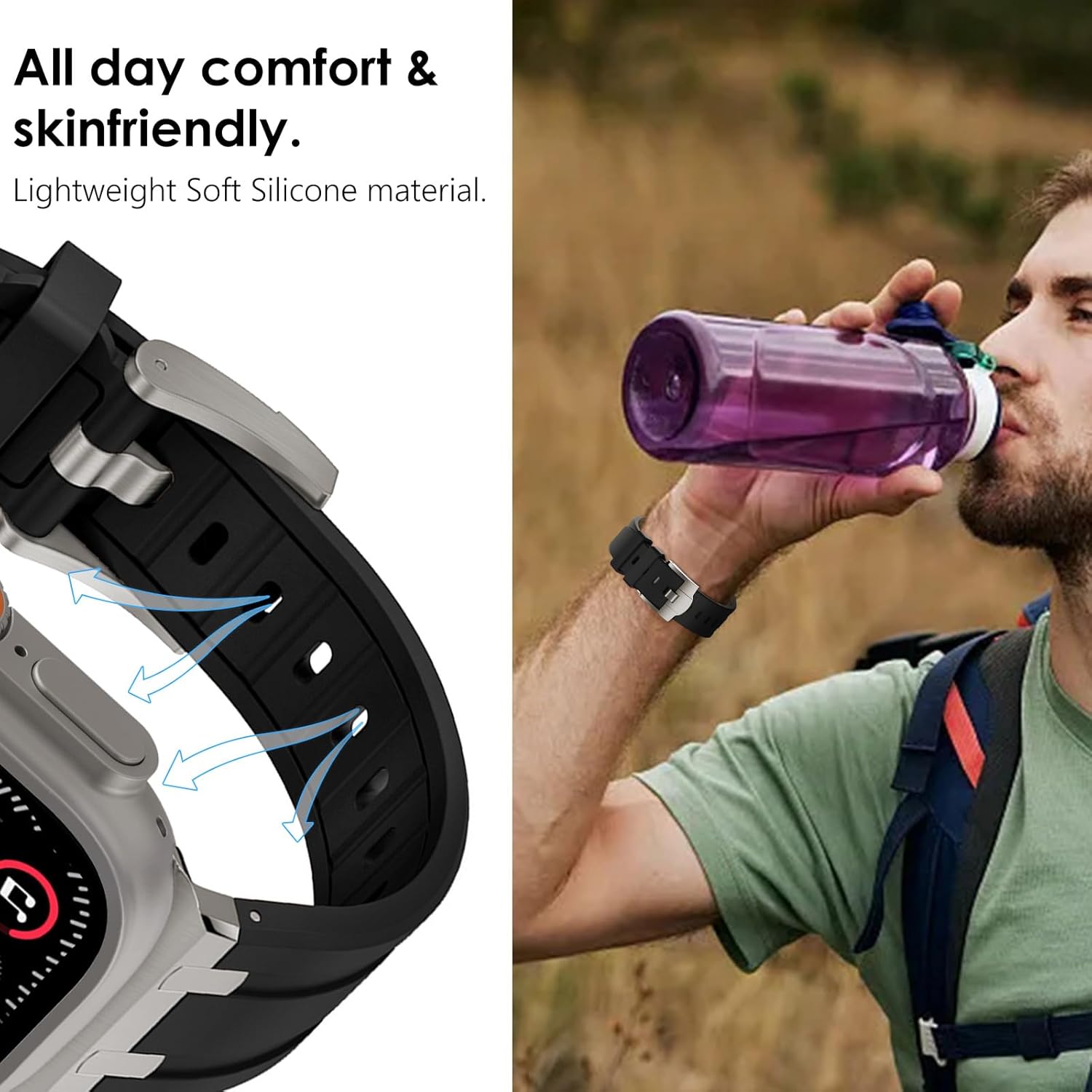 WINGLE Compatible for Apple Watch Ultra Band Ultra 2 Band 49mm 45mm 44mm 42mm for Men, Liquid Silicone Luxury Cool Designed AP Rubber Band for