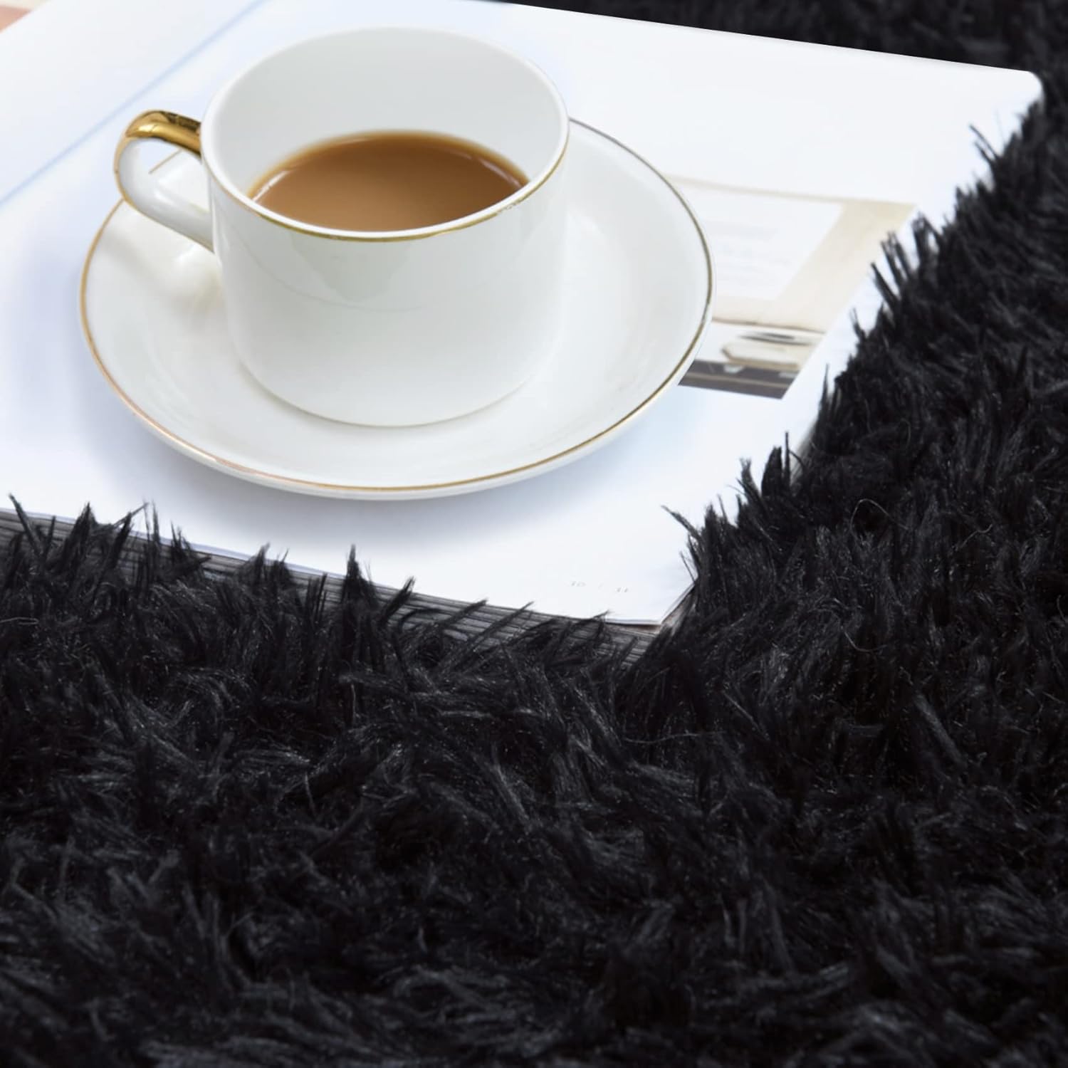 duduta Alfombra rectangular negra suave y esponjosa de 3 x 5 pies, alfombra de felpa peluda para dormitorio, guardería, sala de estar, decoración