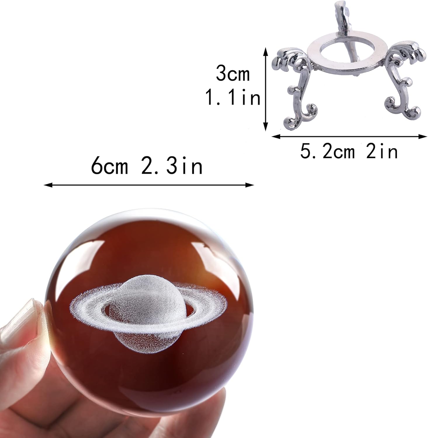 HDCRYSTALGIFTS Bola de cristal Saturno grabada con láser 3D, modelo de universo en miniatura, bola de vidrio planetario, decoración global del