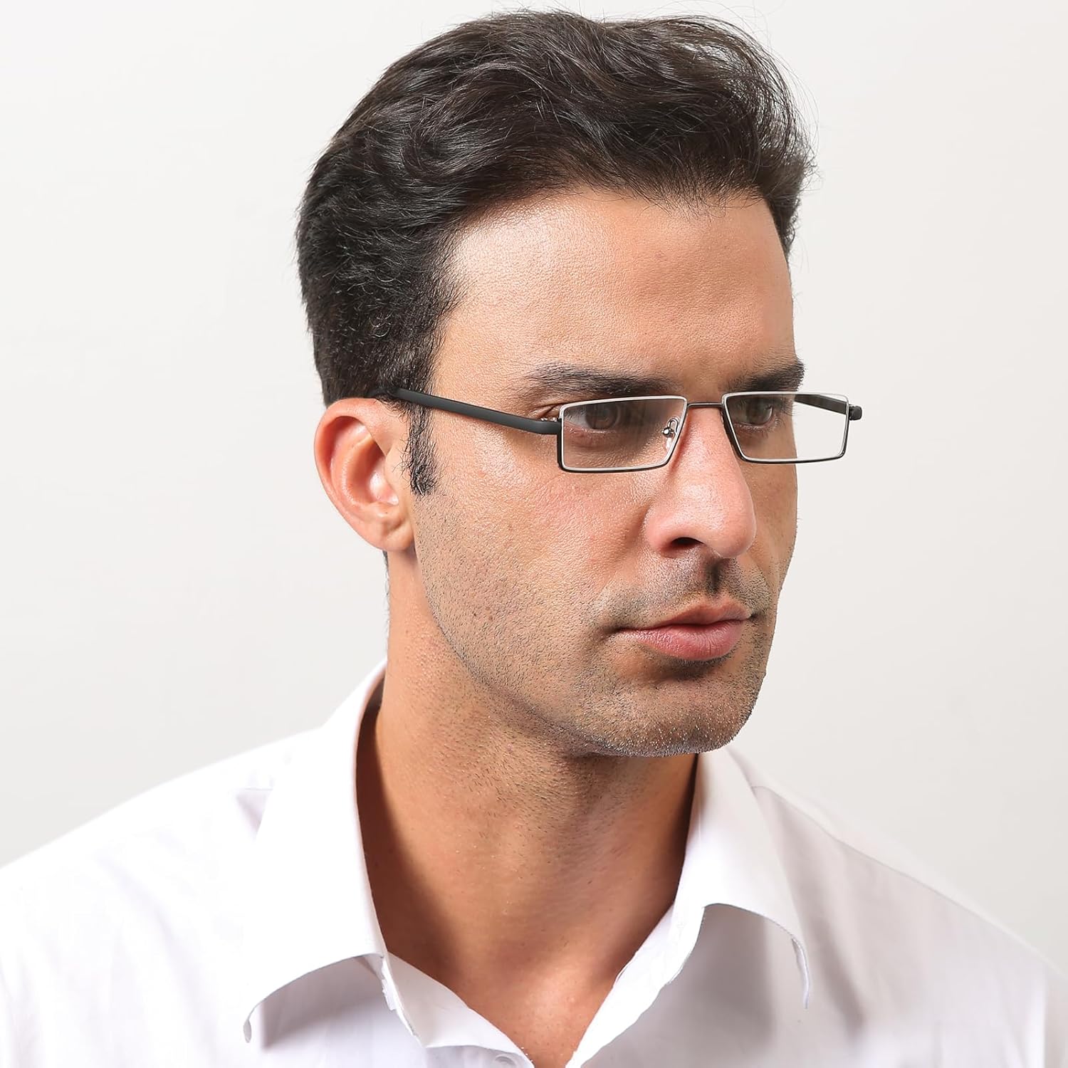 REAVEE Paquete de 2 lentes de lectura de medio marco para hombres y mujeres, media lente de metal, ligeros, portátiles con funda, negro y azul +1.25