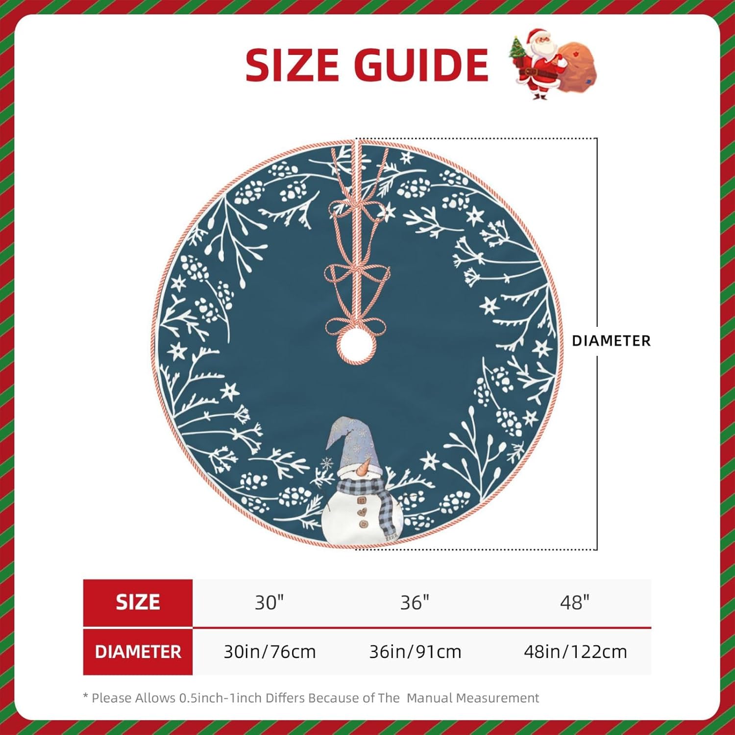 Falda de árbol de Navidad, lindo muñeco de nieve con simples decoraciones botánicas blancas de Navidad, para fiestas de vacaciones, decoración de