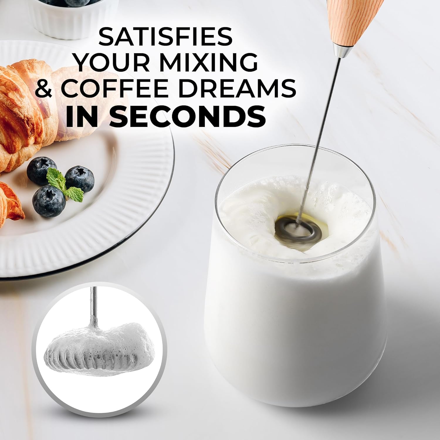 Zulay Milk Boss Espumador de leche potente manual, hace espuma para latte, batidor para mezclar bebidas, café, miniespumador para capuchino, frappé,