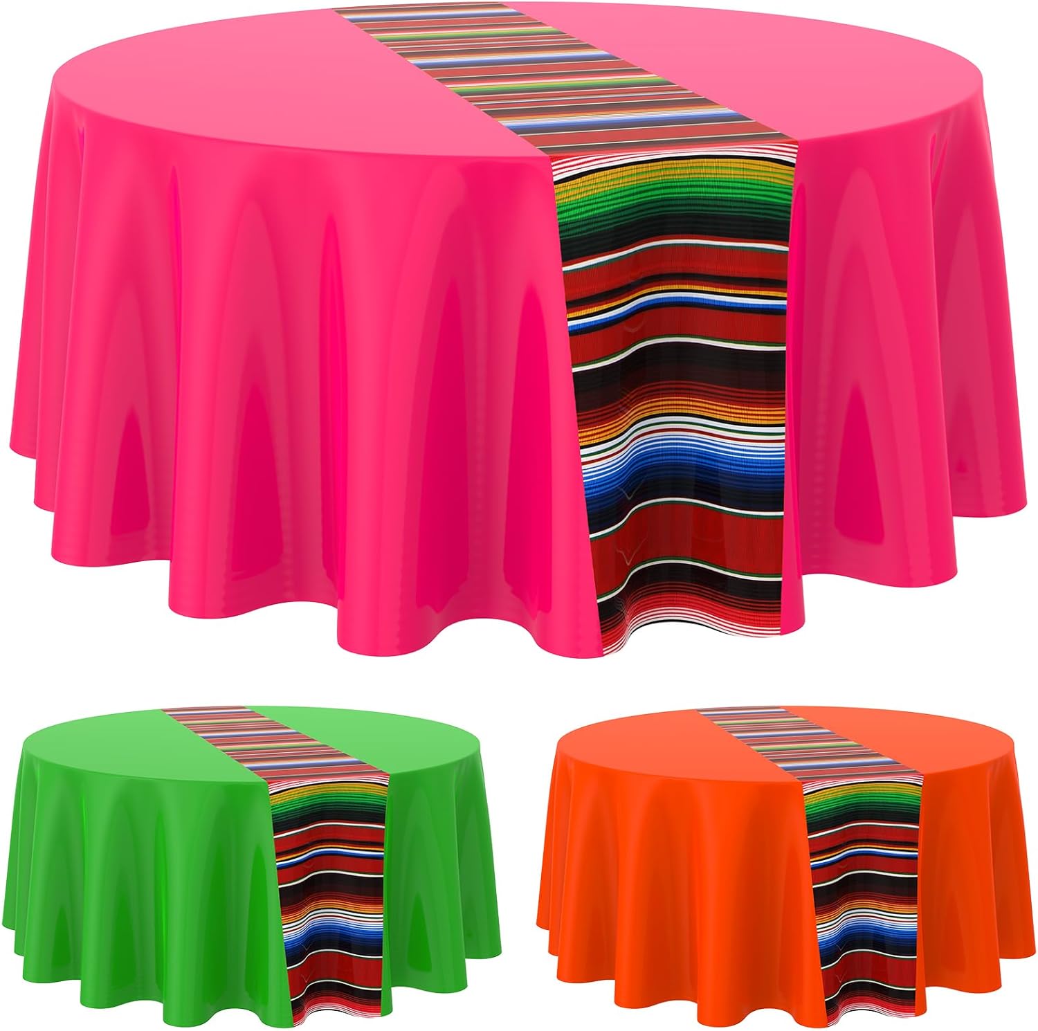 Oudain Mantel redondo mexicano de 84 pulgadas, mantel de serape a rayas mexicanas, impermeable, para fiesta de cinco de mayo, carnaval, fiesta,