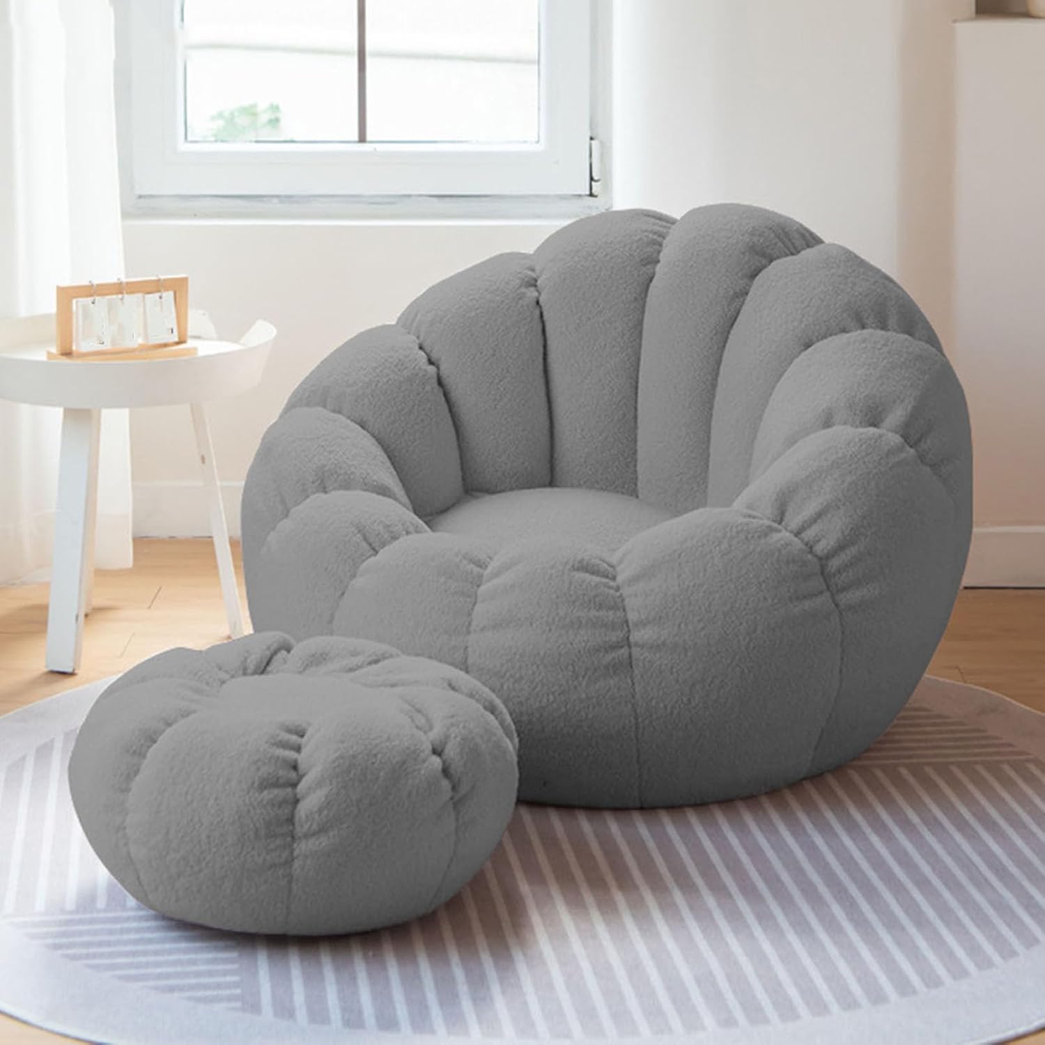 Puf de peluche de animales de peluche, silla puff de espuma viscoelástica ultrasuave, piel de peluche sintética, lavable, funda con cremallera