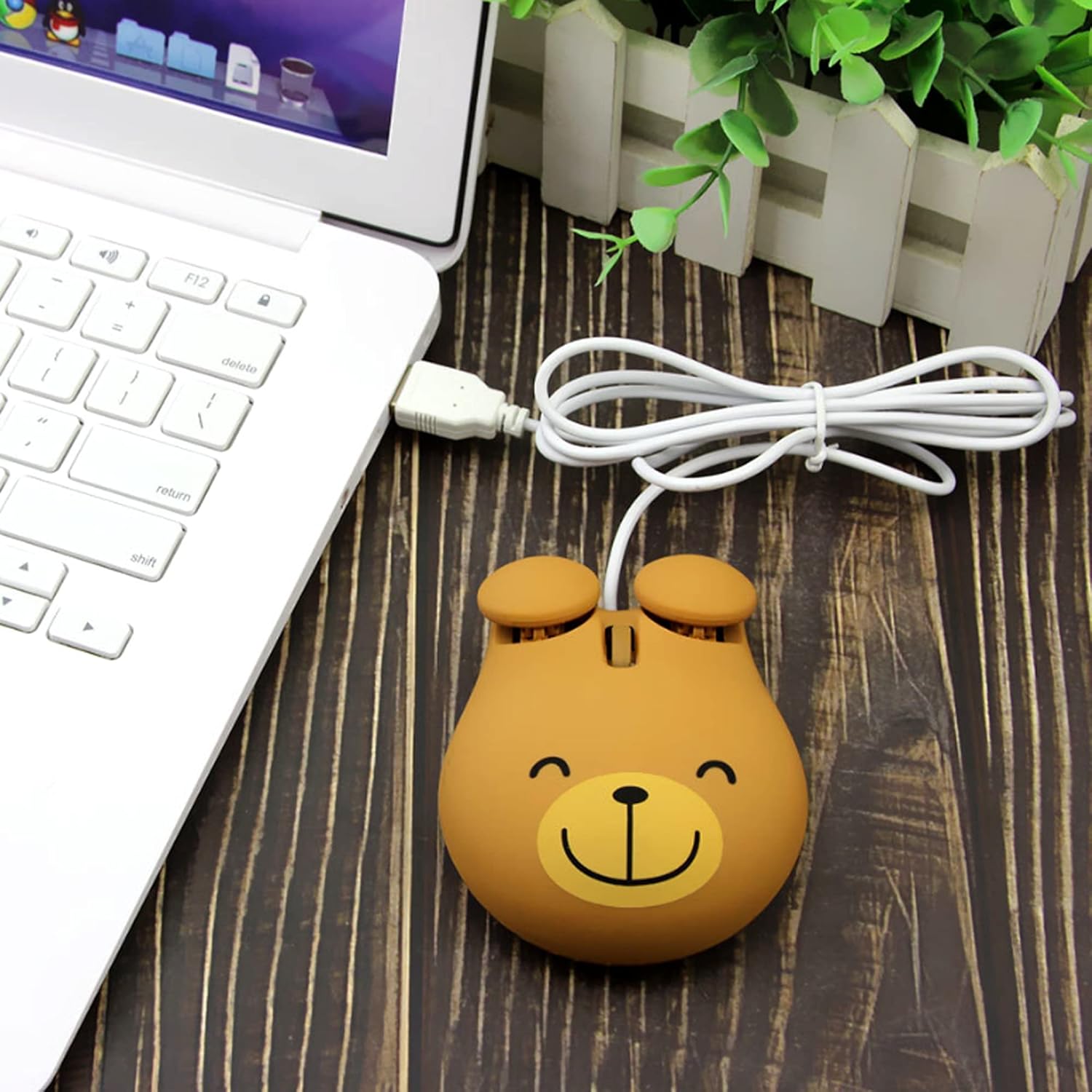Ratones ópticos con cable USB con forma de oso animal lindo para computadora portátil PC portátil 1600DPI 3 botones con cable de 3.2 pies (marrón)