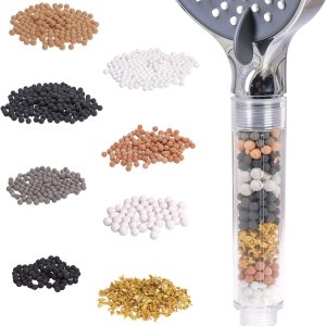 DGQ Perlas de filtro de ducha de 5.29 oz de repuesto para cabezal de ducha, bolas de piedra mineral para filtración de agua, incluyendo 8 tipos de DGQ Perlas de filtro de ducha de 5.29 oz de repuesto para cabezal de ducha, bolas de piedra mineral para filtración de agua, incluyendo 8 tipos de