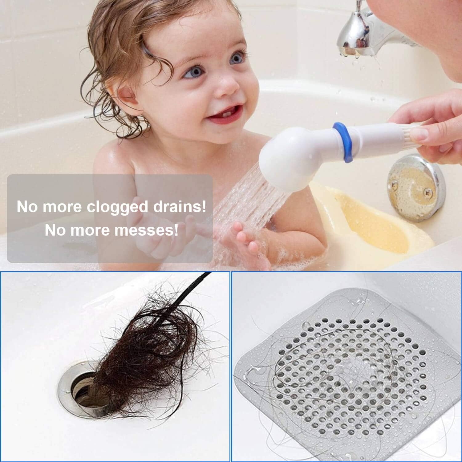 Recogedor de pelo de drenaje, 2 paquetes, cubierta de drenaje de duchabañera, atrapa pelo de silicona para ducha, tapón de drenaje cuadrado para