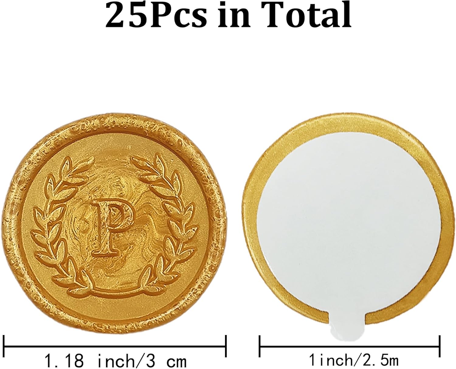 25 calcomanías adhesivas de cera con letra P doradas, hechas a mano, sin necesidad de sellar, rasgar y usar calcomanías de cera para invitaciones de