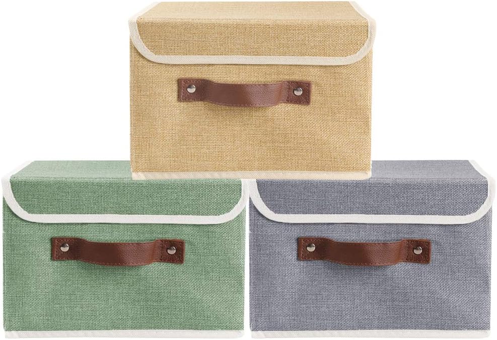 Cajas de almacenamiento con tapas, paquete de 2 cajas de almacenamiento decorativas plegables de tela, cubos de almacenamiento con tapa para