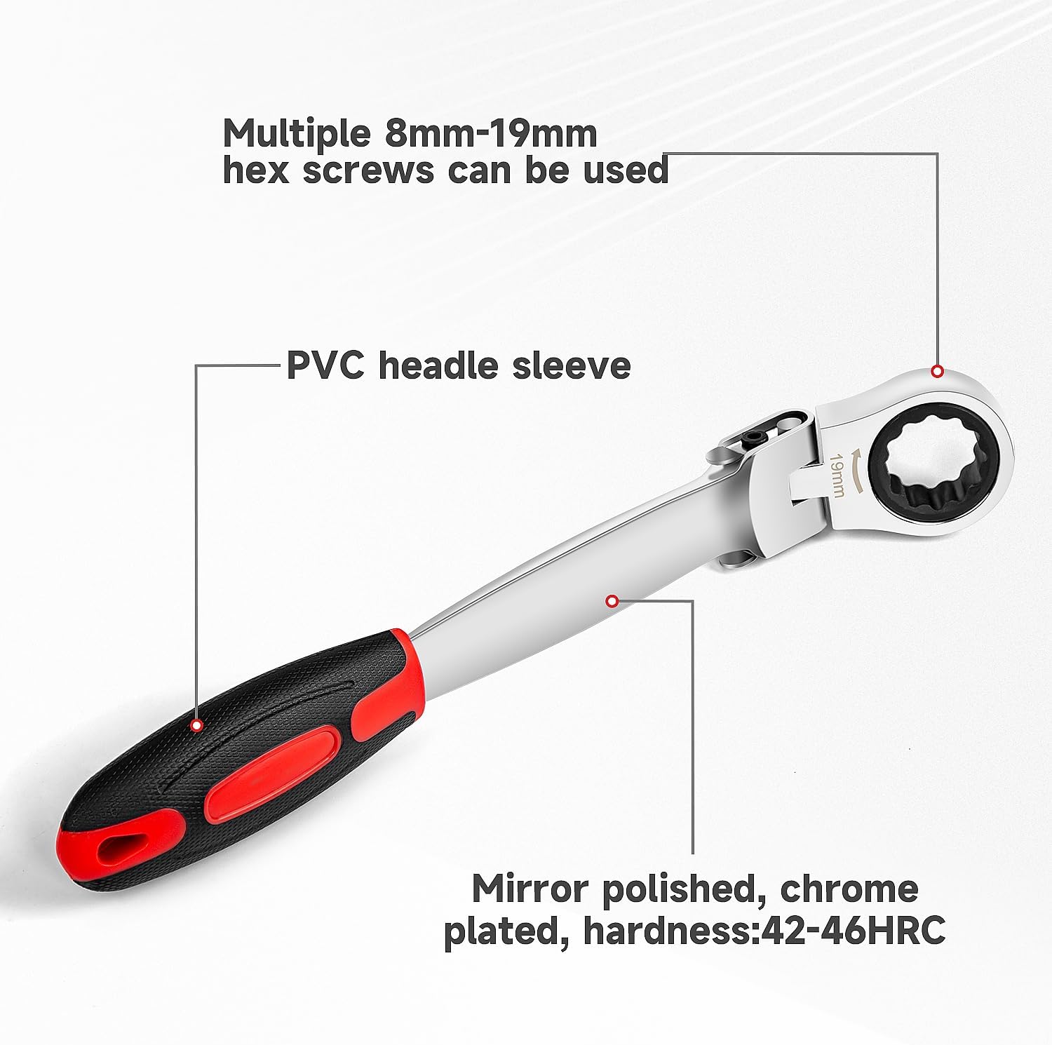 Juego de llaves de trinquete desmontables 12 en 1, cabezal giratorio de 180 grados, herramienta de llave de trinquete métrica flexible con cabezales