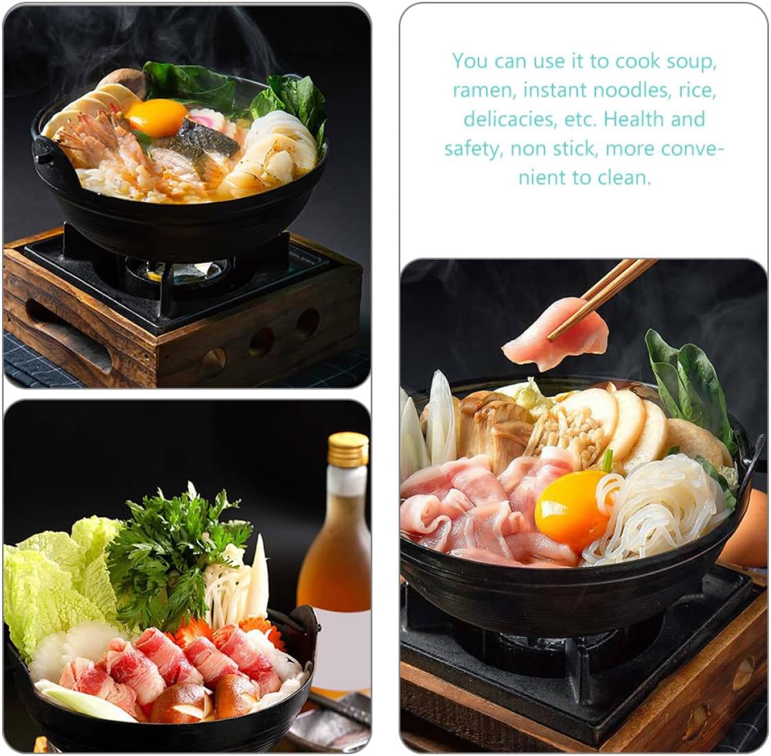 Sukiyaki olla de hierro fundido para salsa de mandarina, mini sartén de hierro fundido, caldero donabe, olla de cocina japonesa yin yang olla